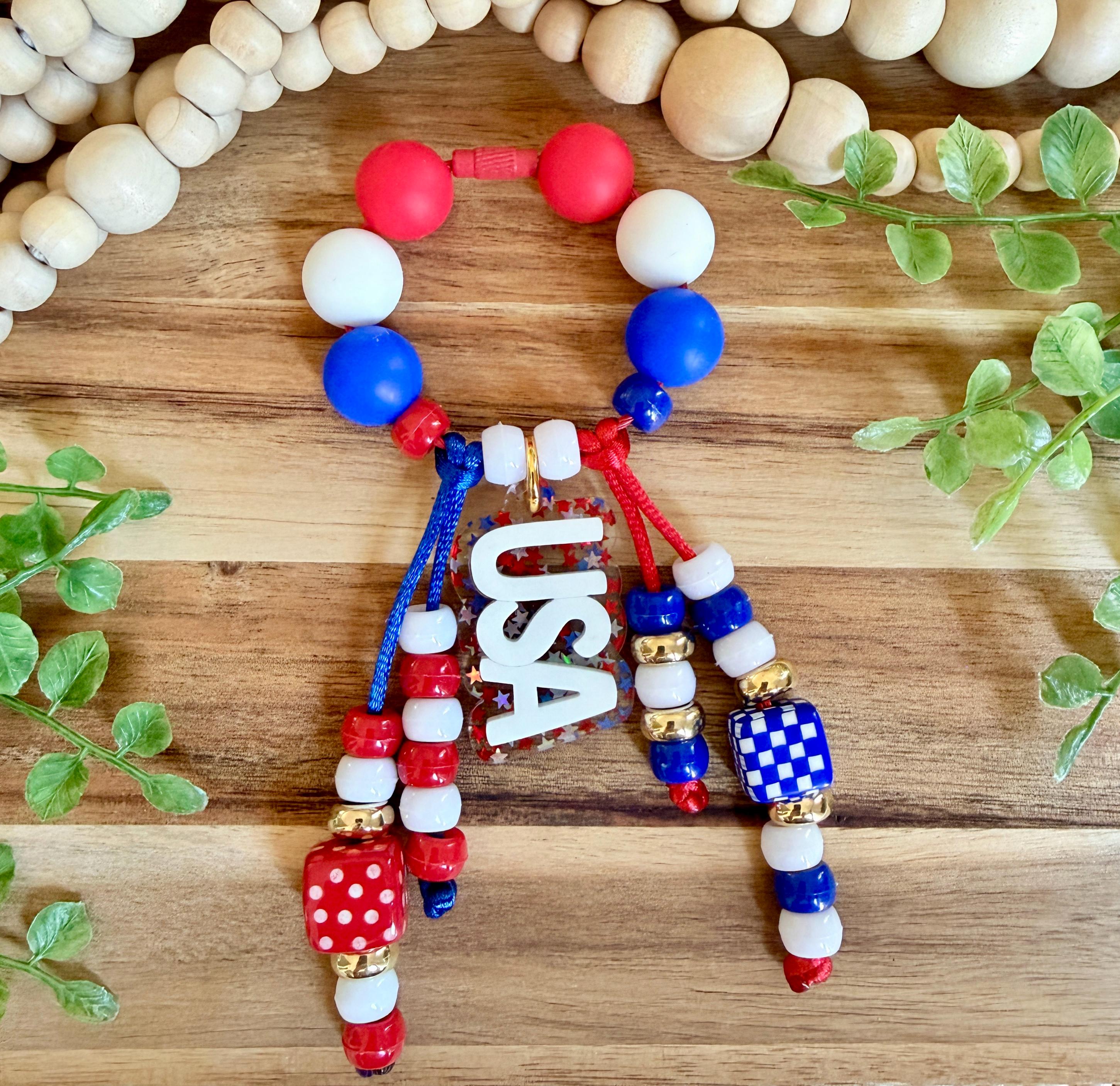 Patriotic USA Beaded Bag Charm