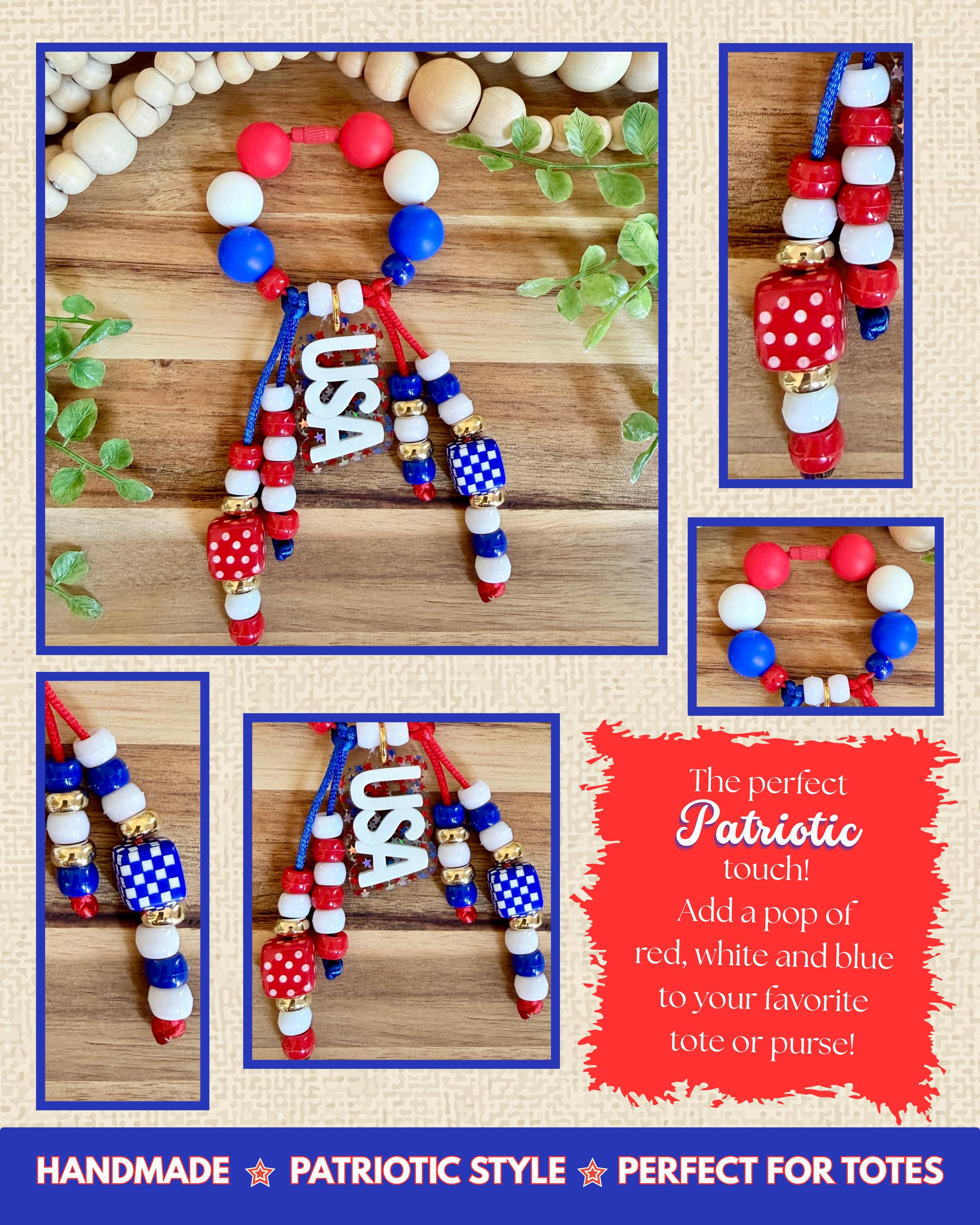 Patriotic USA Beaded Bag Charm view 2
