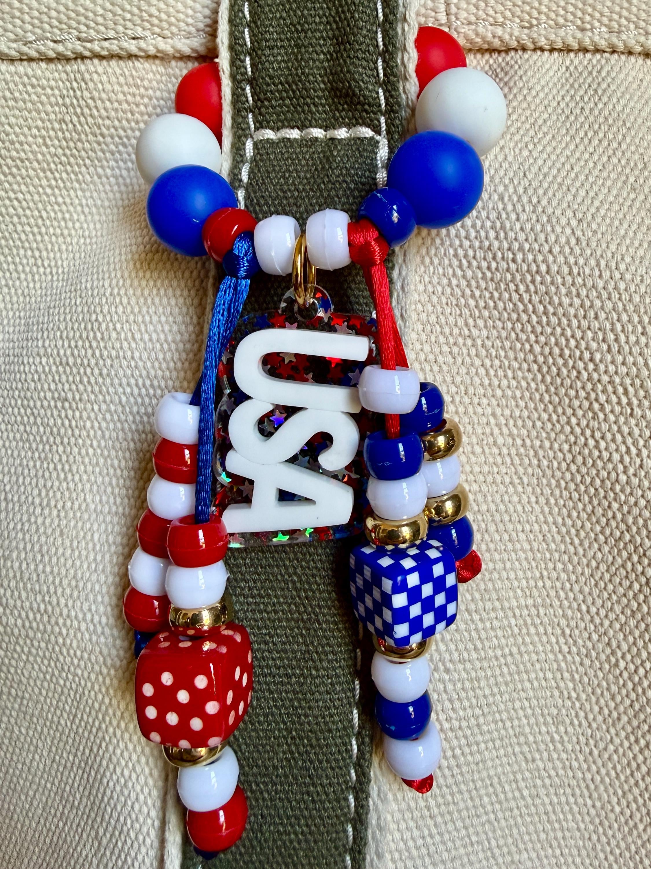 Patriotic USA Beaded Bag Charm view 3