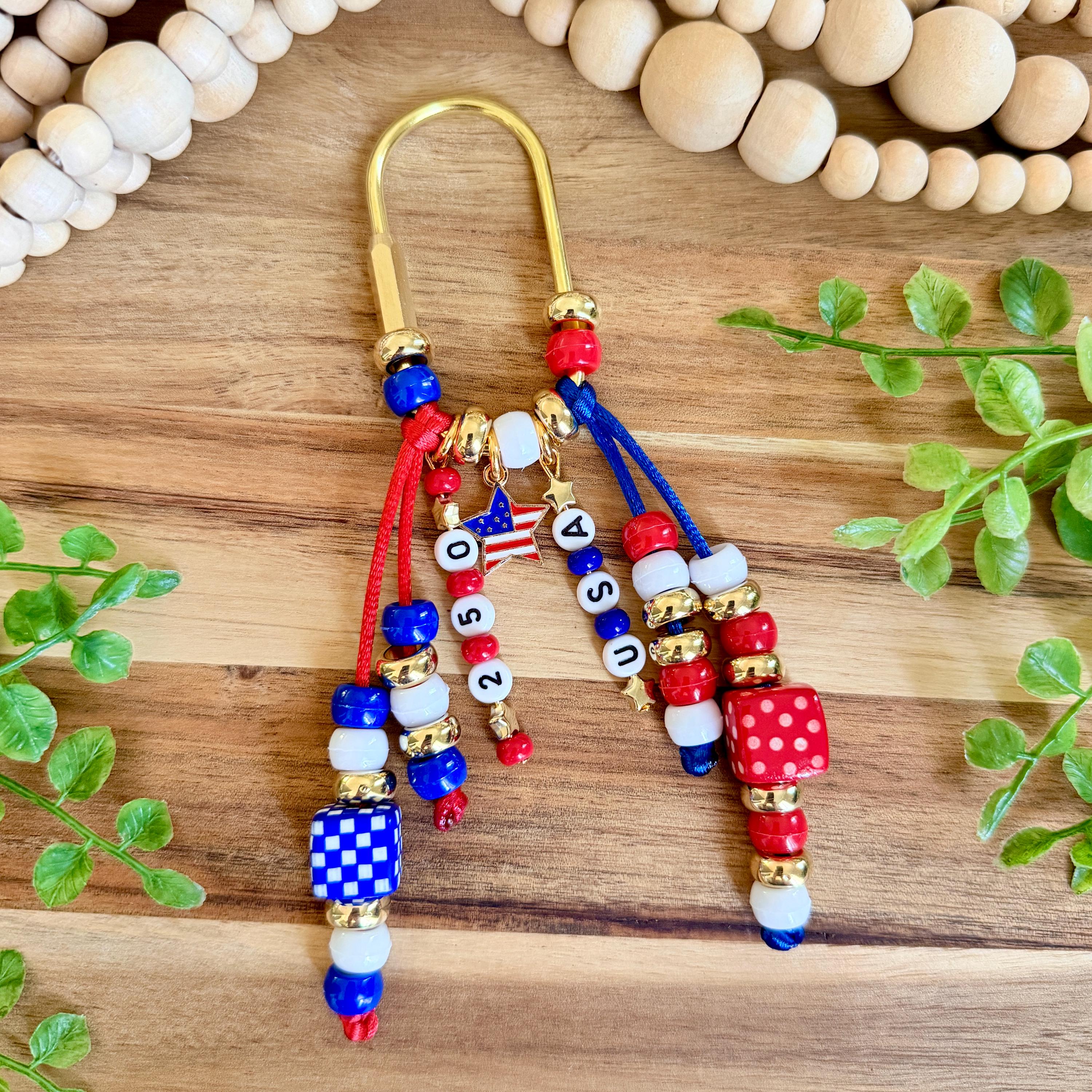Patriotic USA Beaded Purse Charm