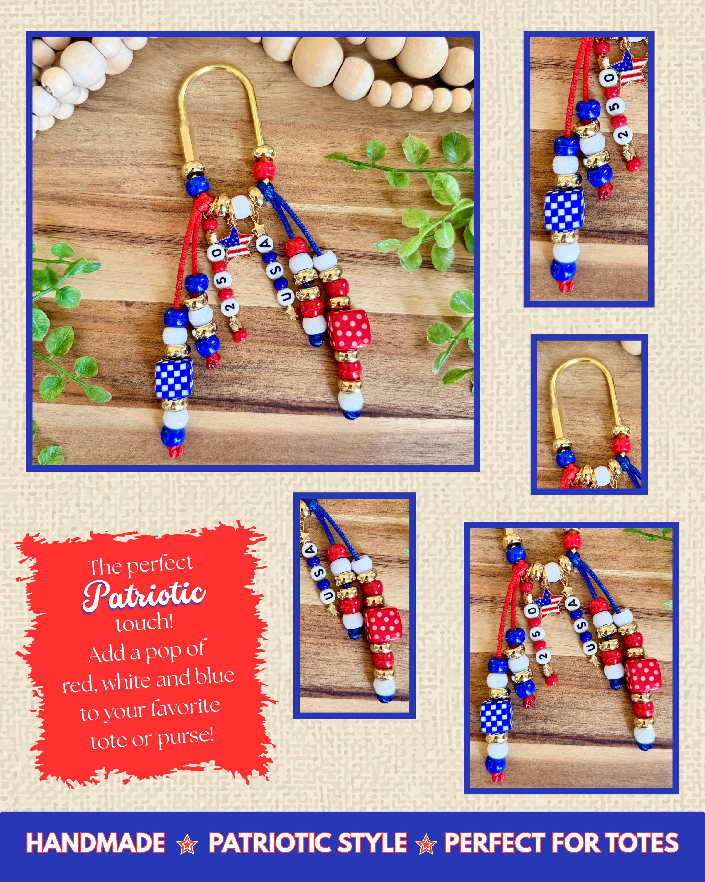 Patriotic USA Beaded Purse Charm view 2