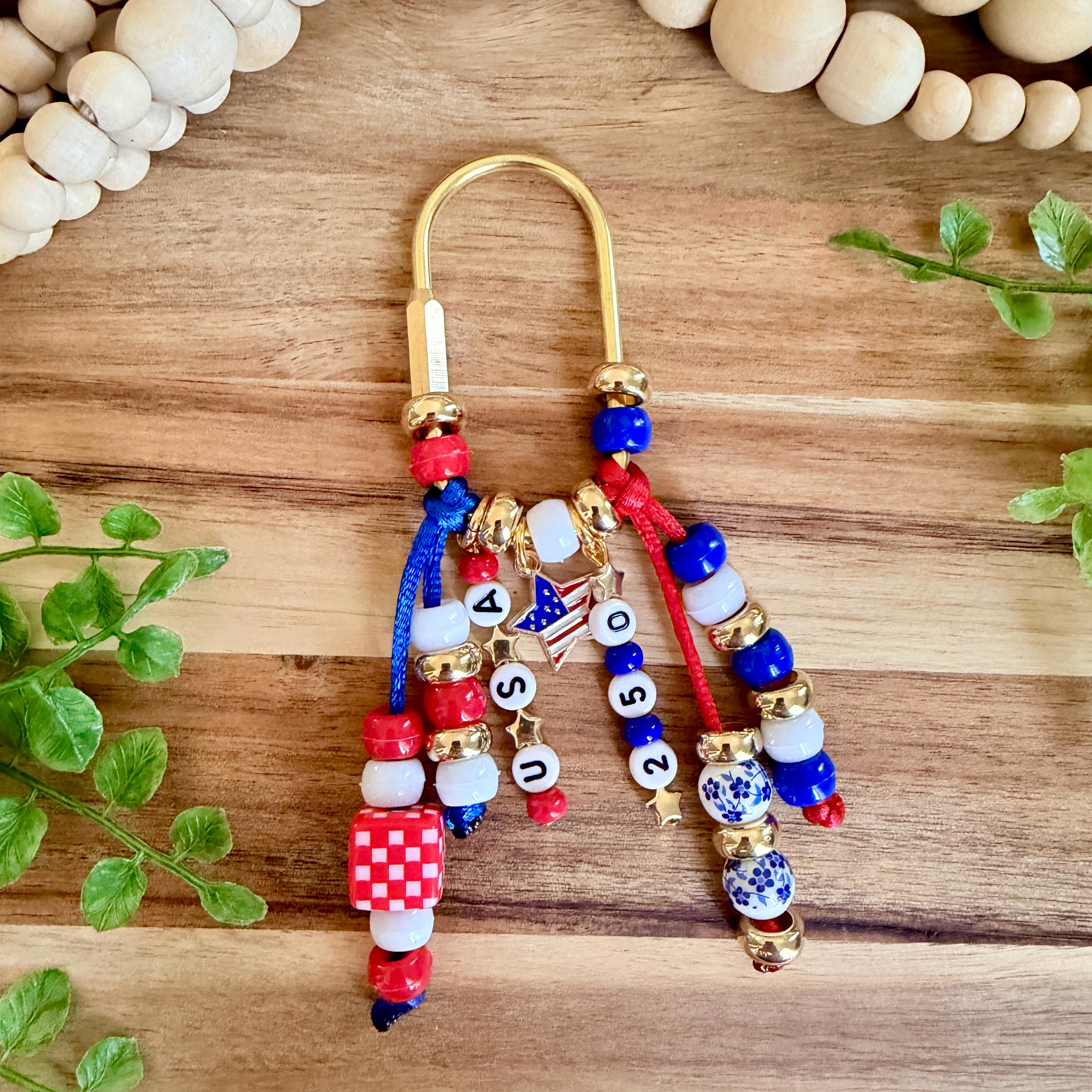 Blue Floral USA Bag Charm