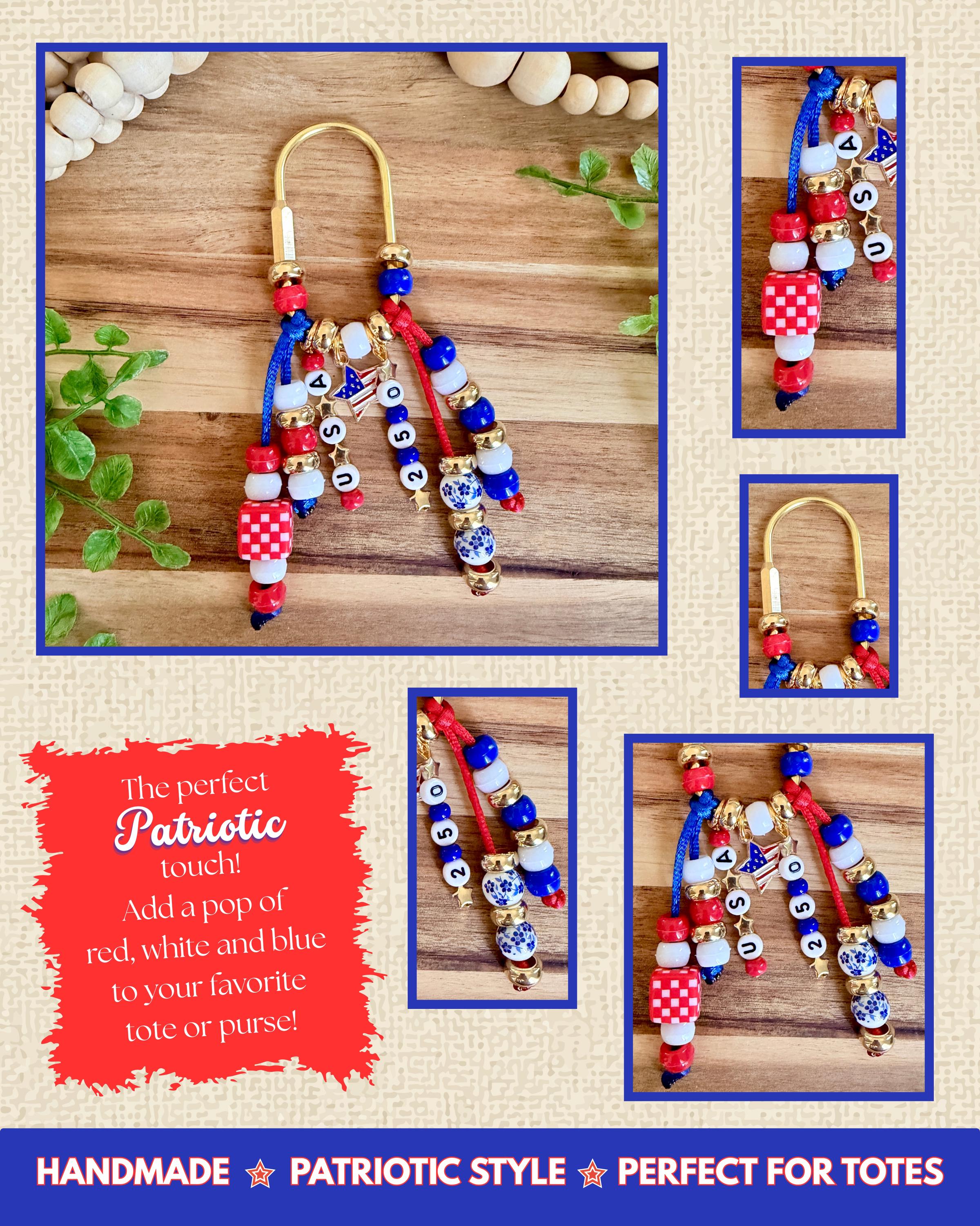 Blue Floral USA Bag Charm view 2