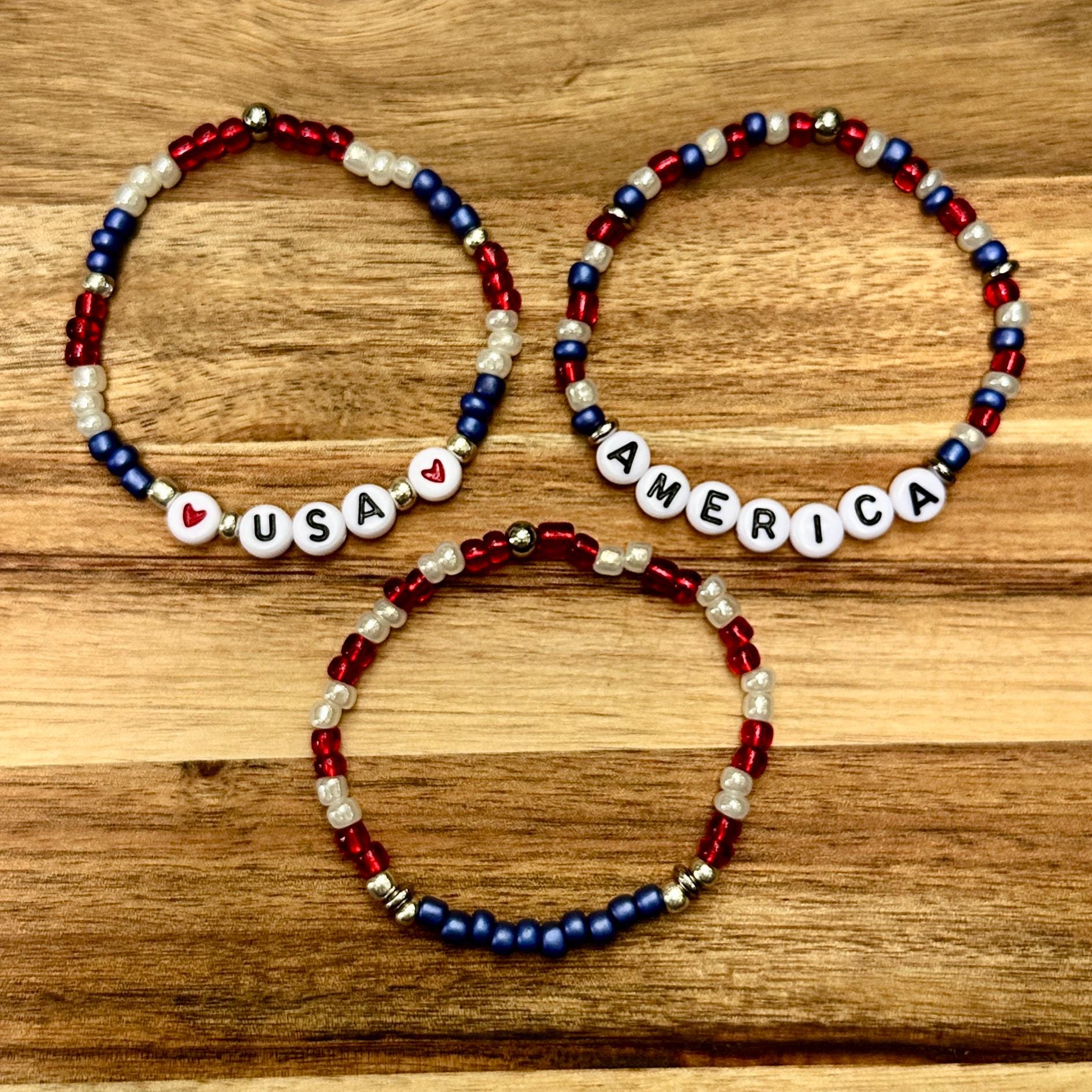 Patriotic 4th of July Bracelet Stack: Red, White & Blue Seed Beads view 2