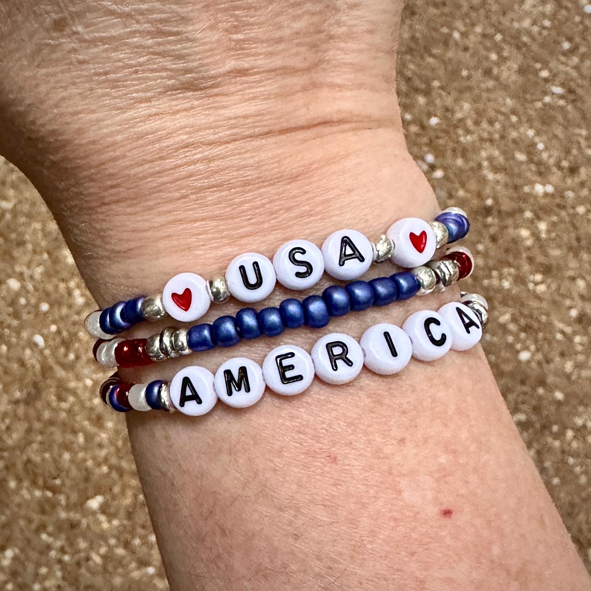 Patriotic 4th of July Bracelet Stack: Red, White & Blue Seed Beads view 3