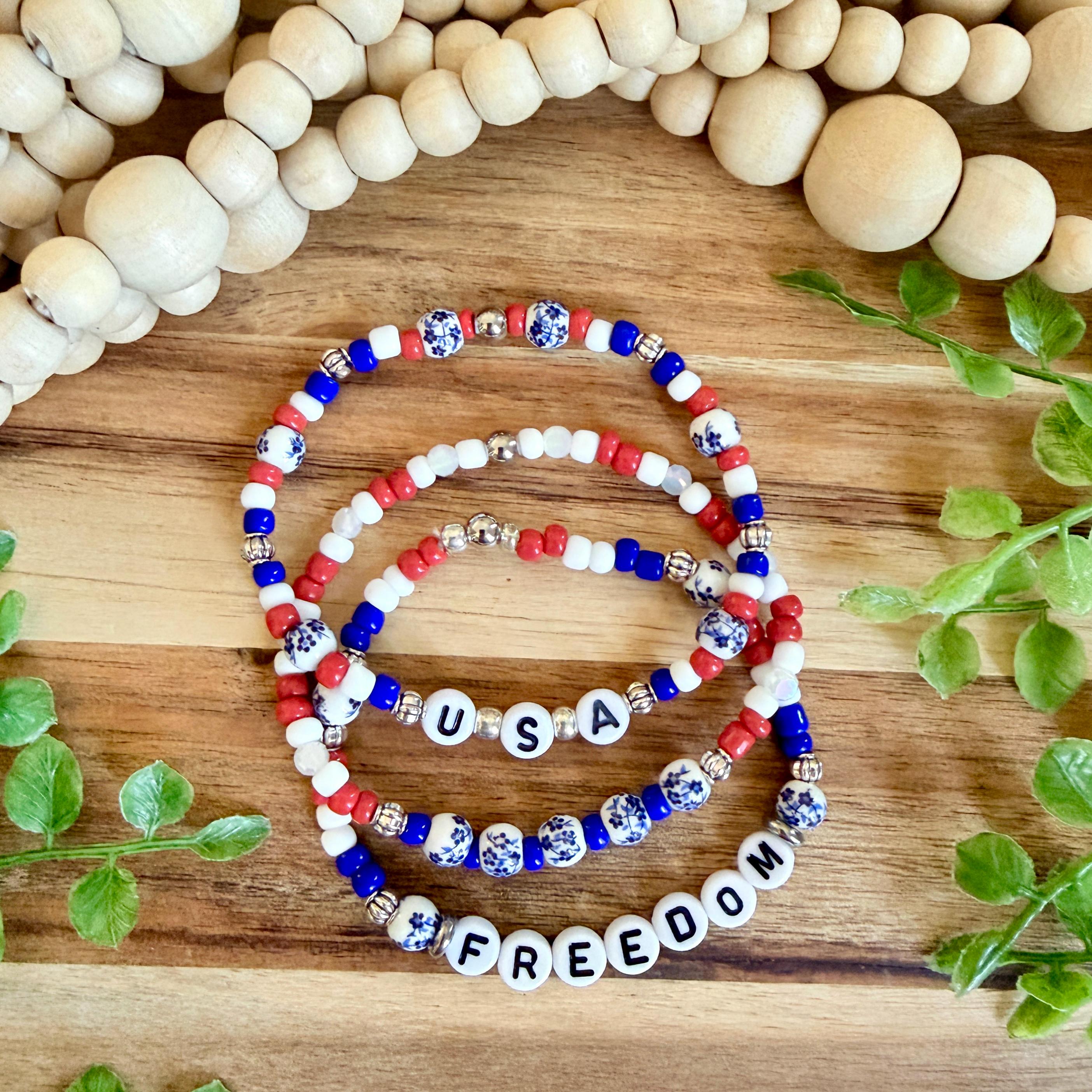 Blue Floral USA Bracelet Stack view 1