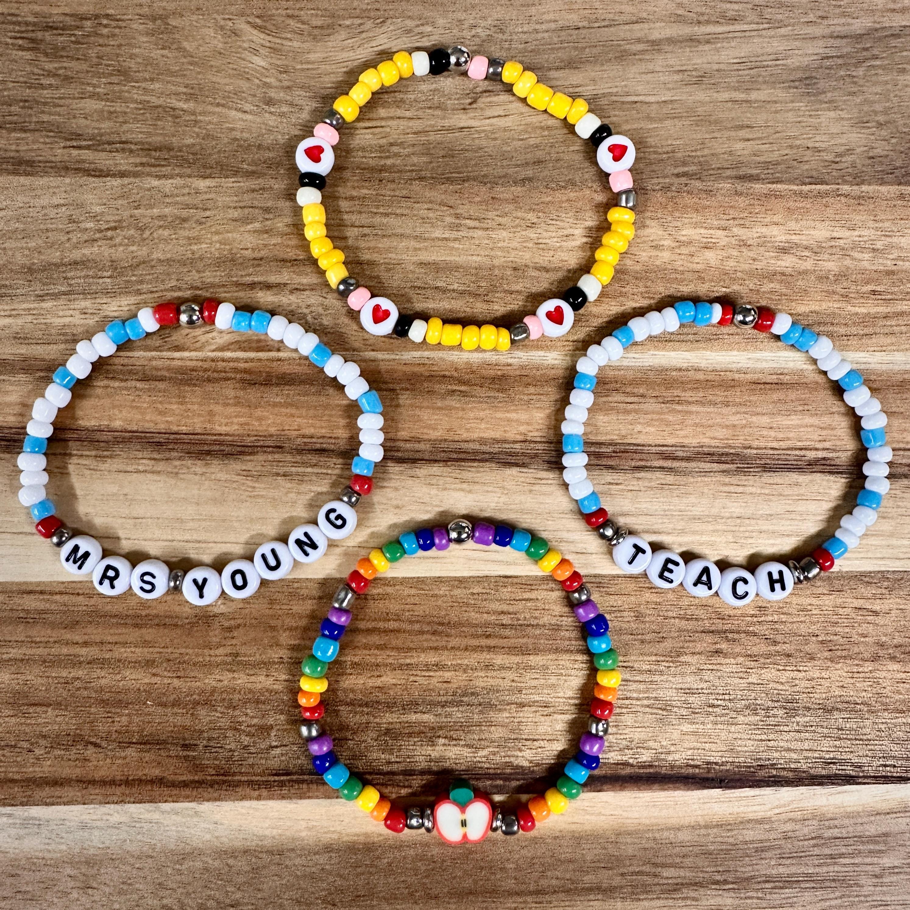 Teacher Bracelet Set: Seed Bead Pencil, Notebook, Rainbow Apple view 3