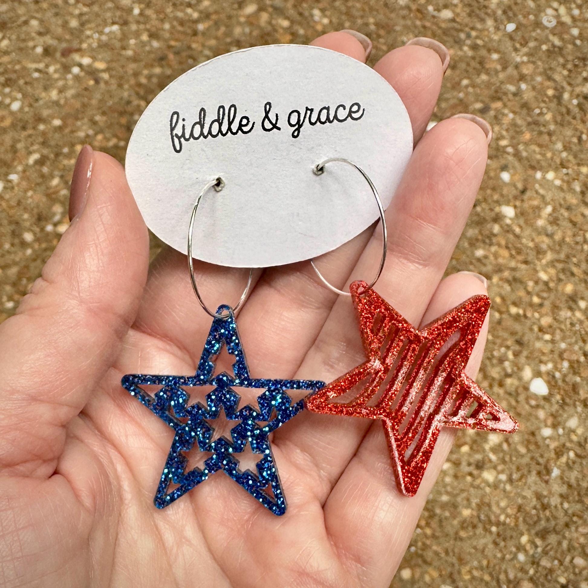 Patriotic 4th of July Earrings: Red White Blue Glitter Acrylic view 2