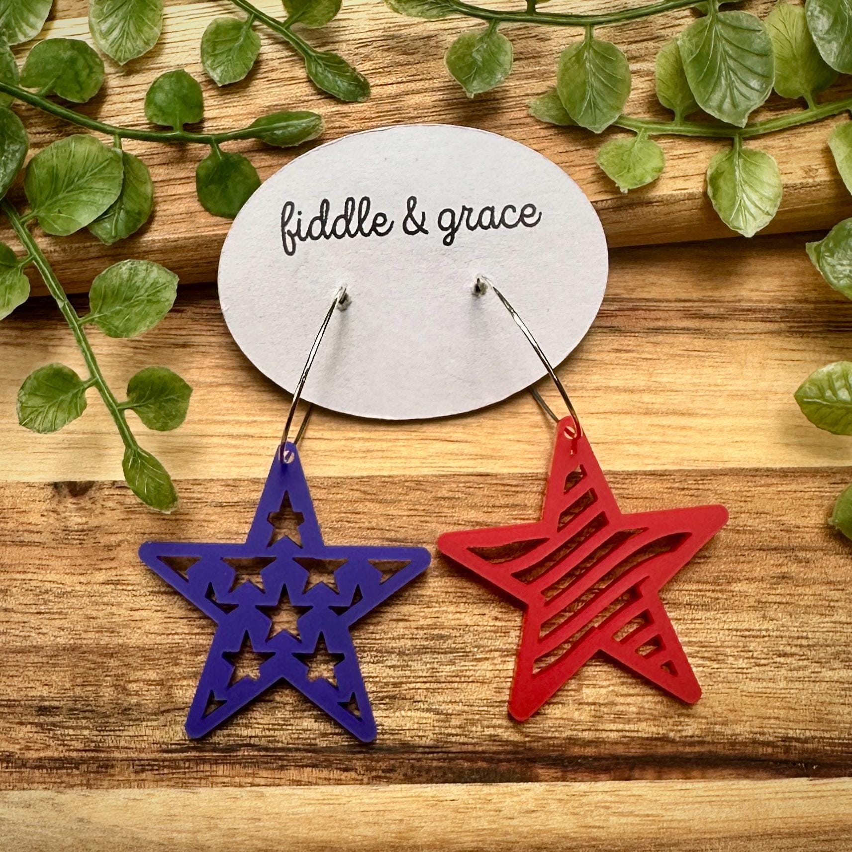 Patriotic 4th of July Earrings: Red, White & Blue Acrylic...