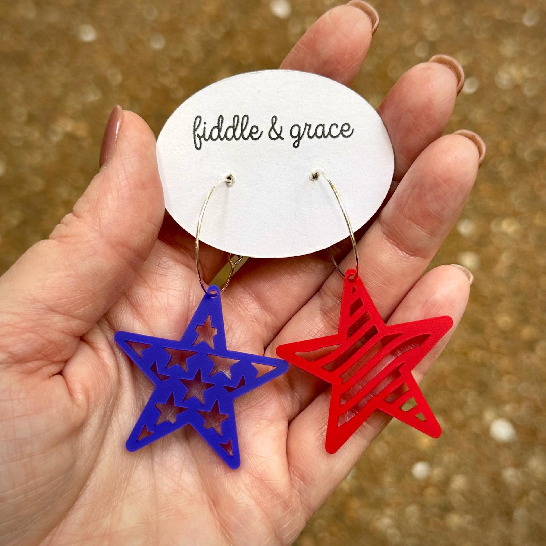 Patriotic 4th of July Earrings: Red, White & Blue Acrylic, Nickel-Free Hoops view 2