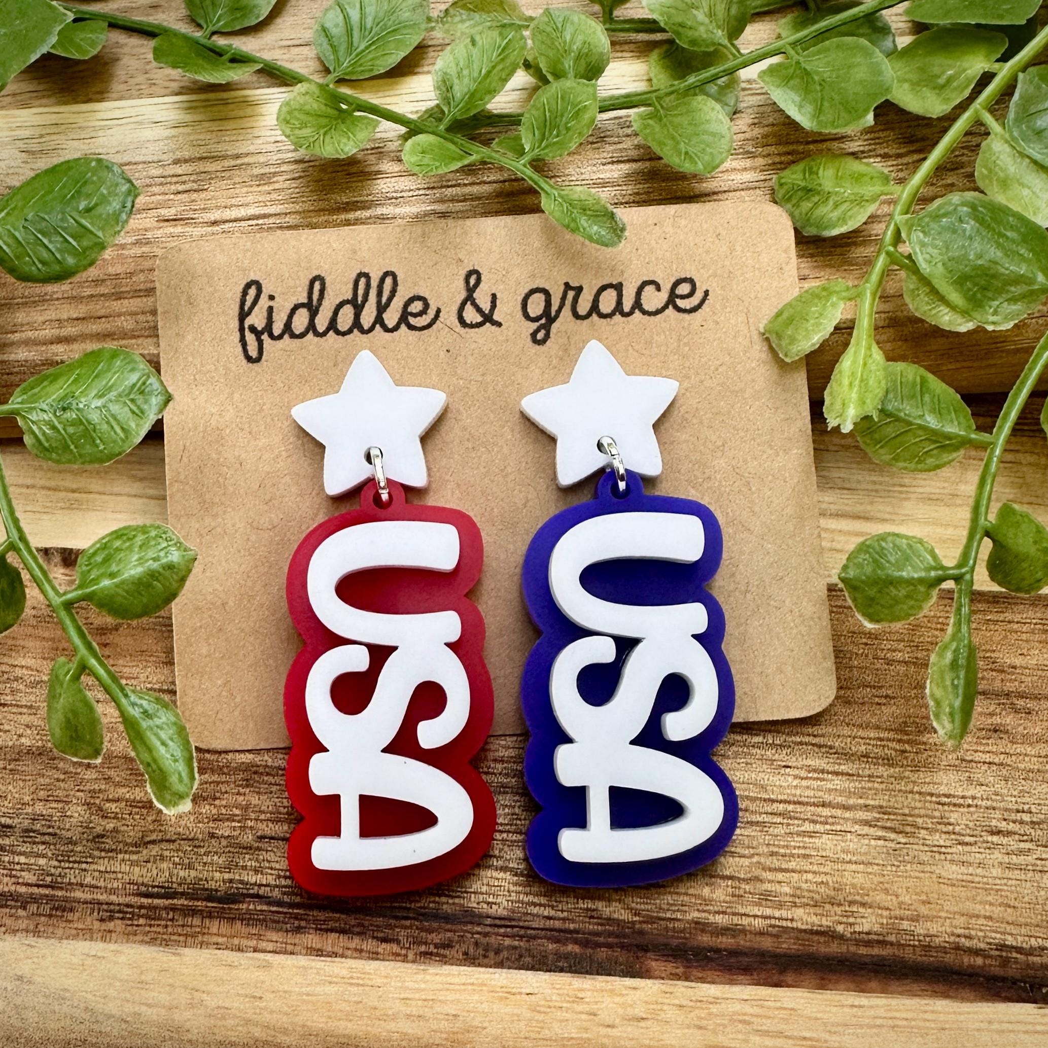 Patriotic Flag Earrings: Red, White & Blue Acrylic - 4th...