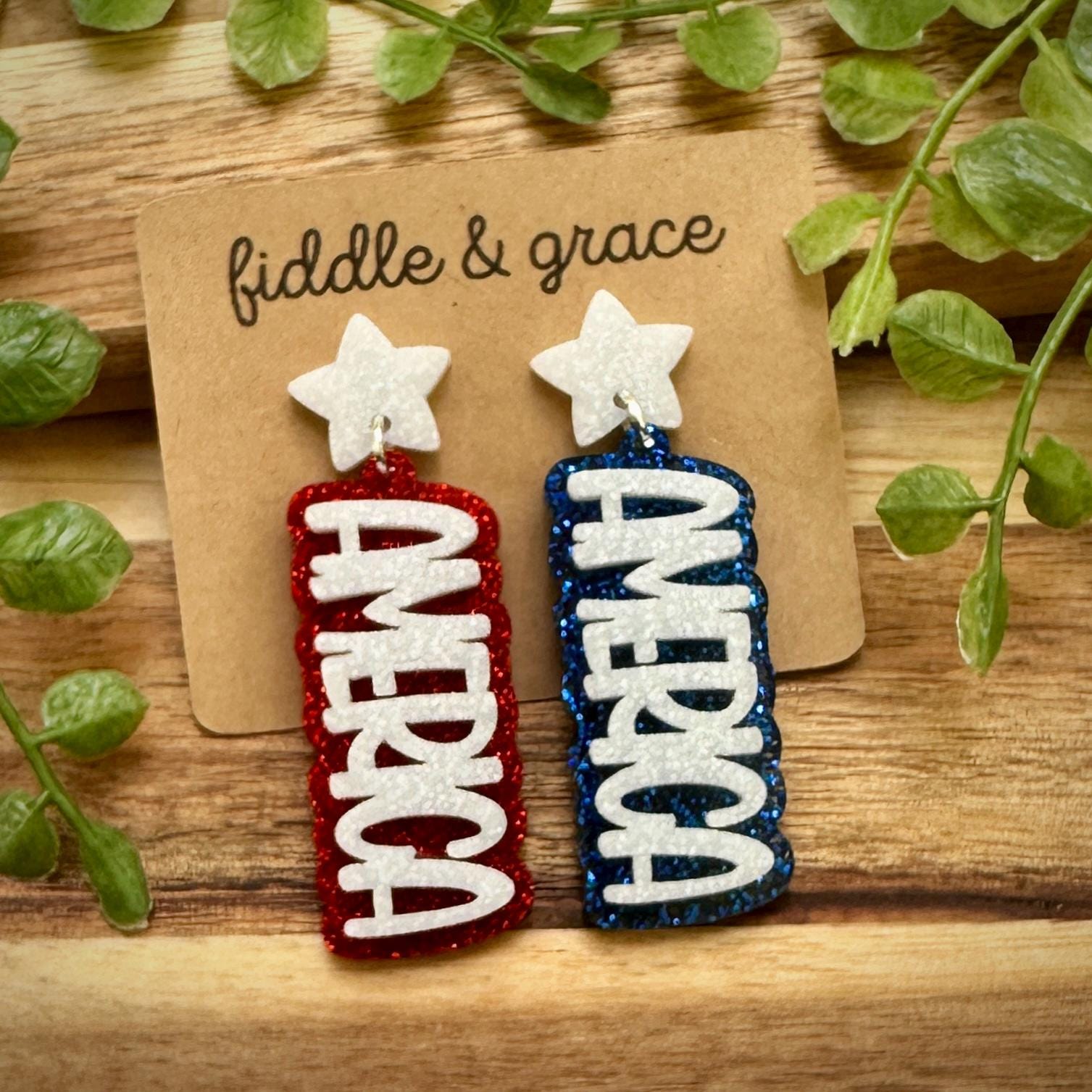 Patriotic Flag Earrings: Red, White & Blue Glitter Acrylic
