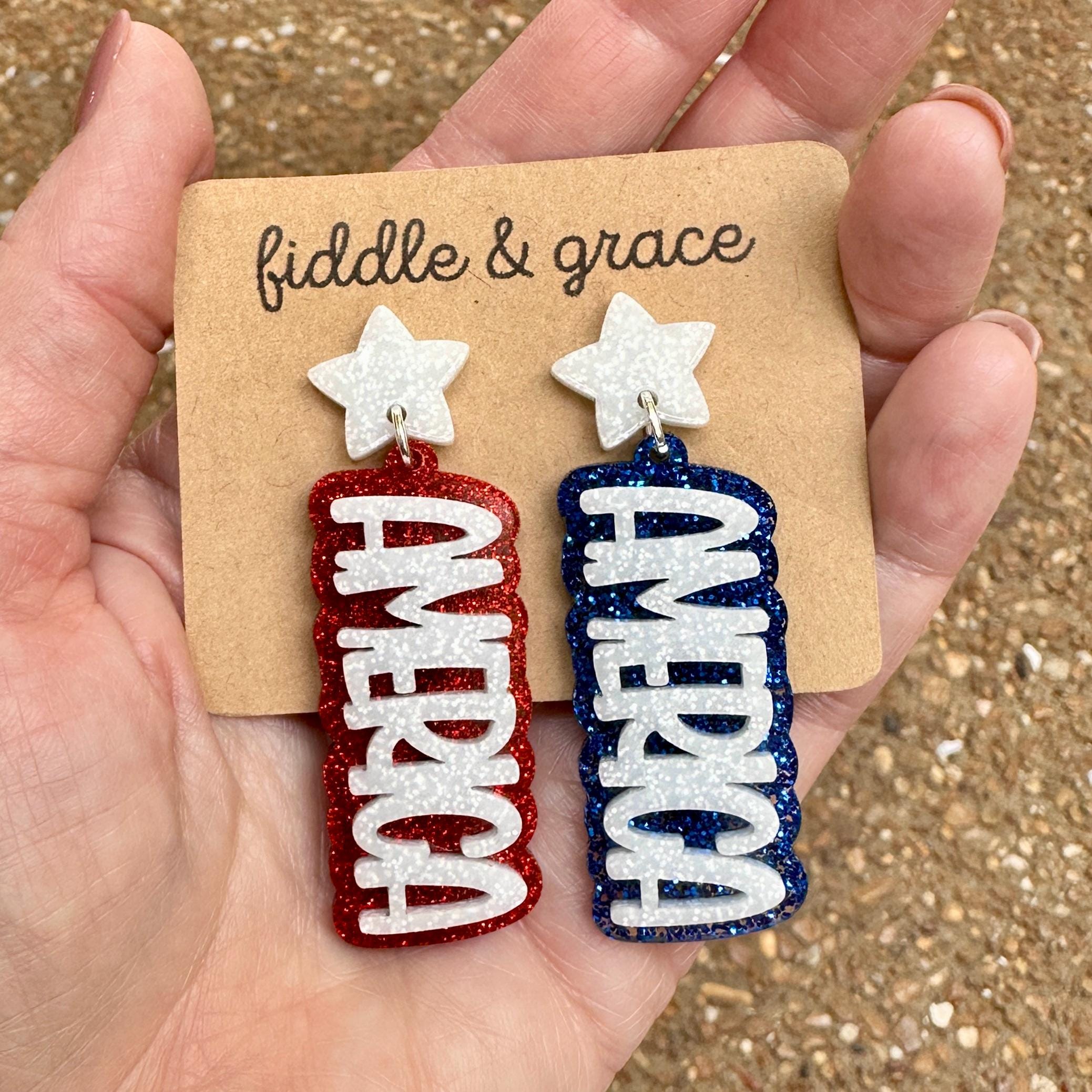 Patriotic Flag Earrings: Red, White & Blue Glitter Acrylic view 2