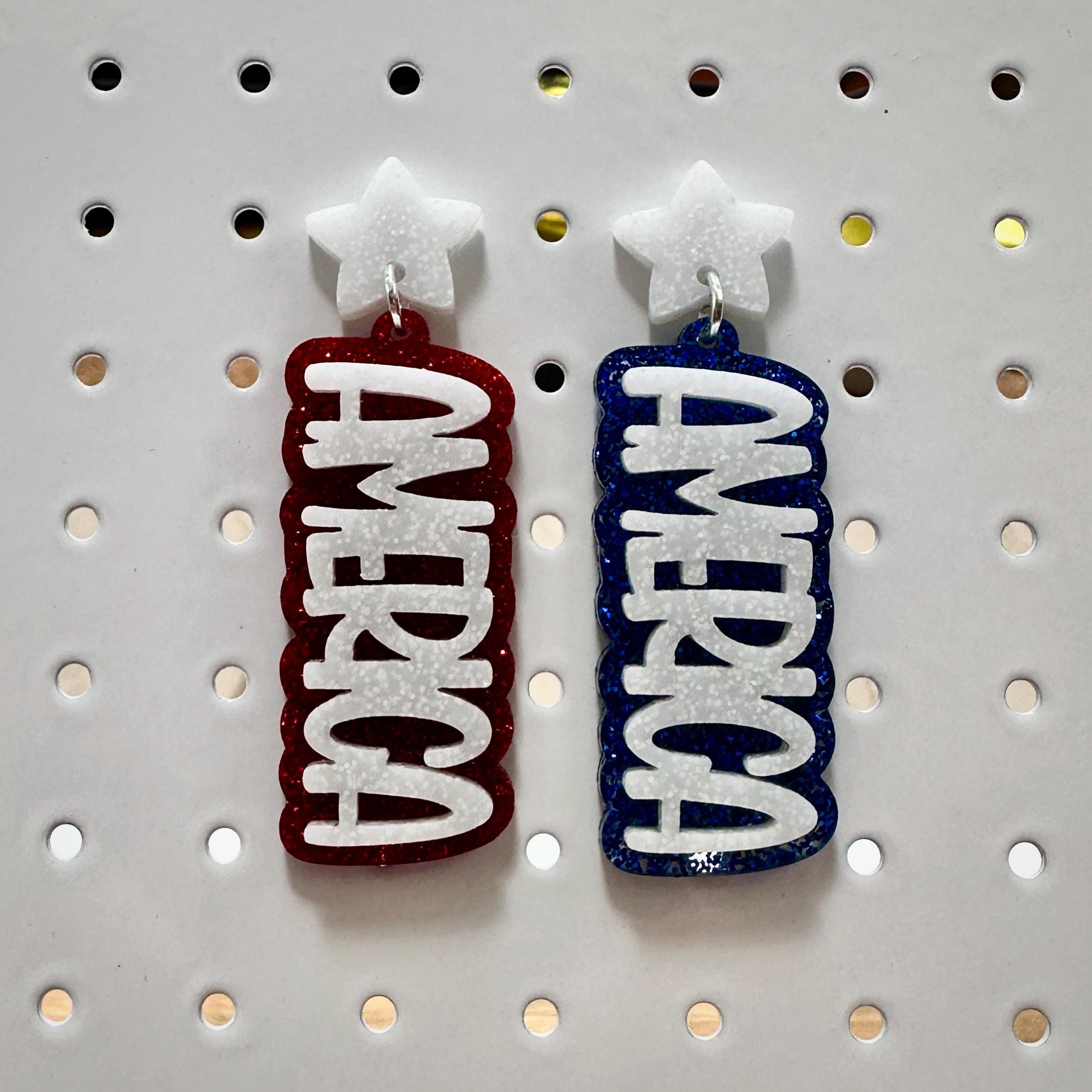 Patriotic Flag Earrings: Red, White & Blue Glitter Acrylic view 3