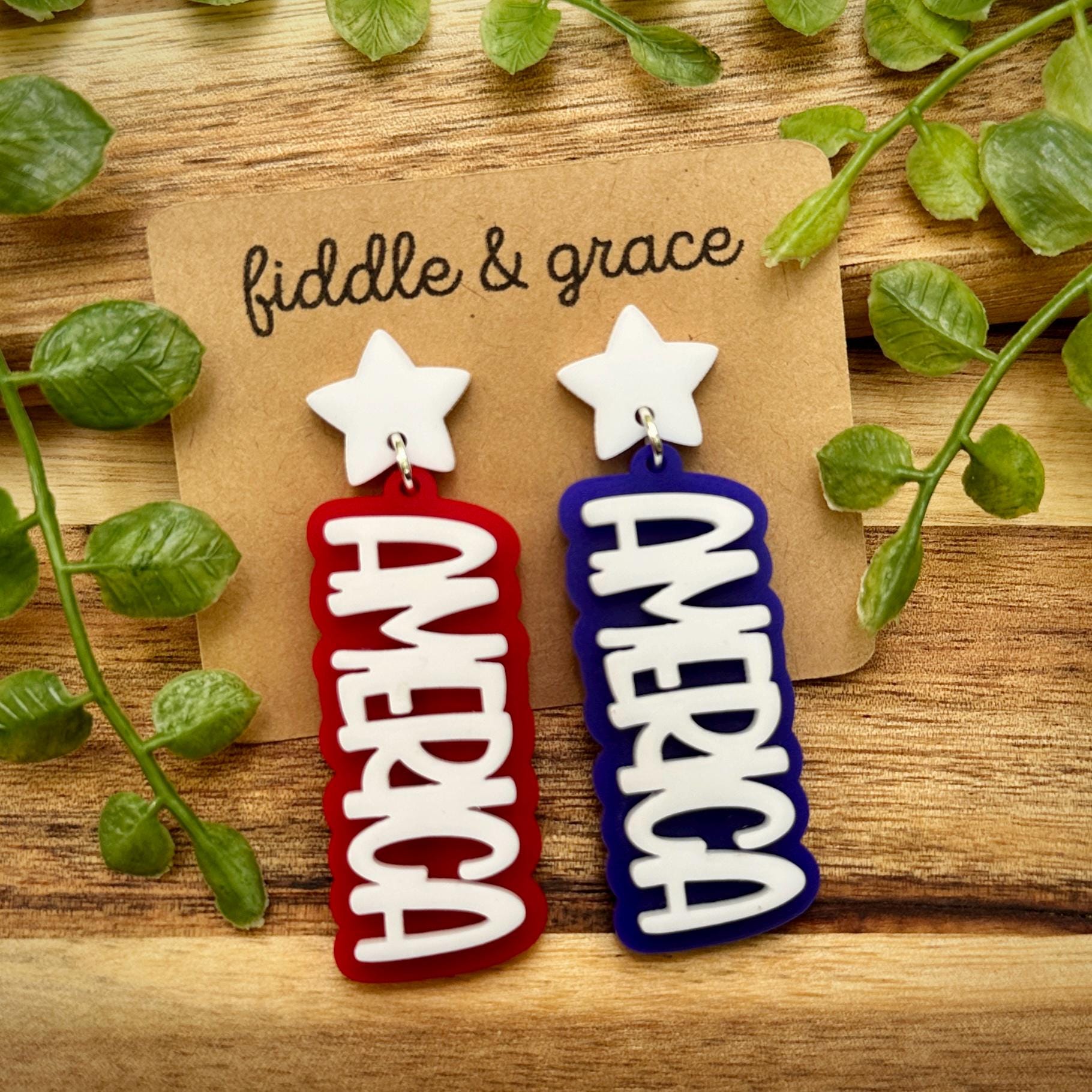 Patriotic Flag Earrings: Red, White & Blue Acrylic - 4th...