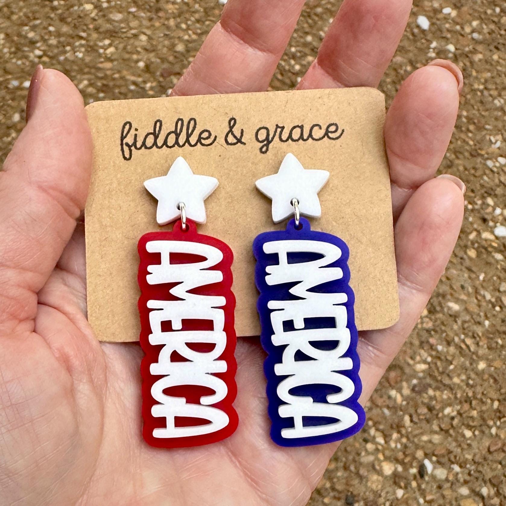 Patriotic Flag Earrings: Red, White & Blue Acrylic - 4th of July view 2