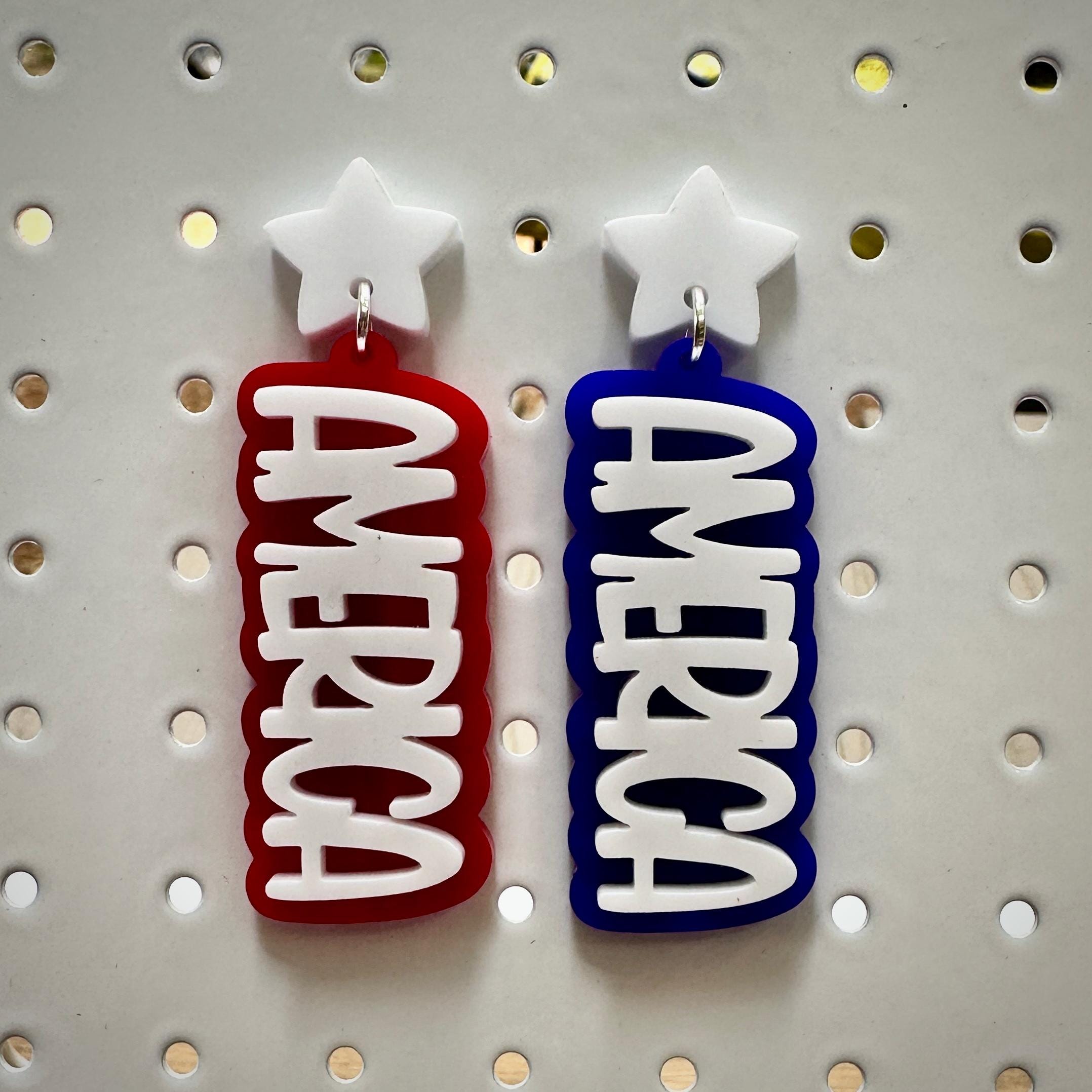 Patriotic Flag Earrings: Red, White & Blue Acrylic - 4th of July view 3