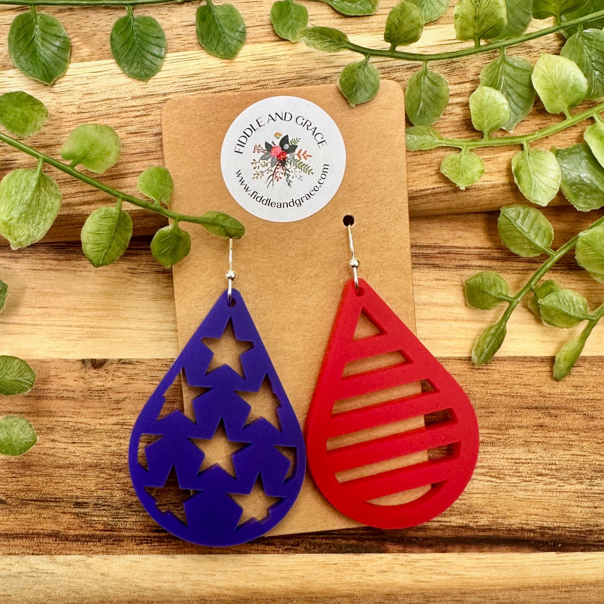 Patriotic 4th of July Earrings: Red, White & Blue Acrylic...