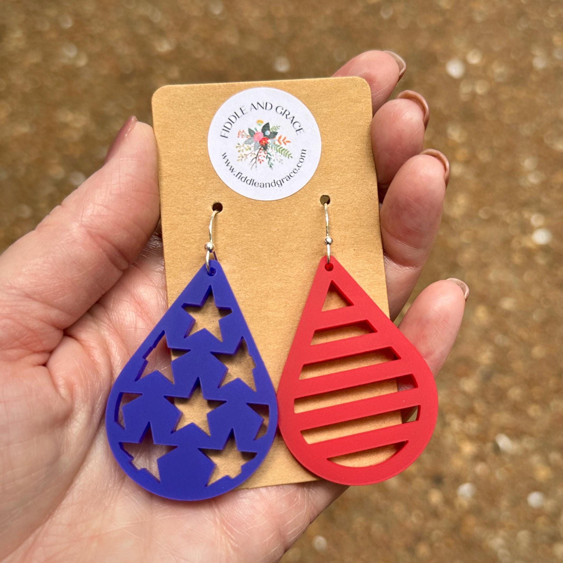 Patriotic 4th of July Earrings: Red, White & Blue Acrylic Flag view 2