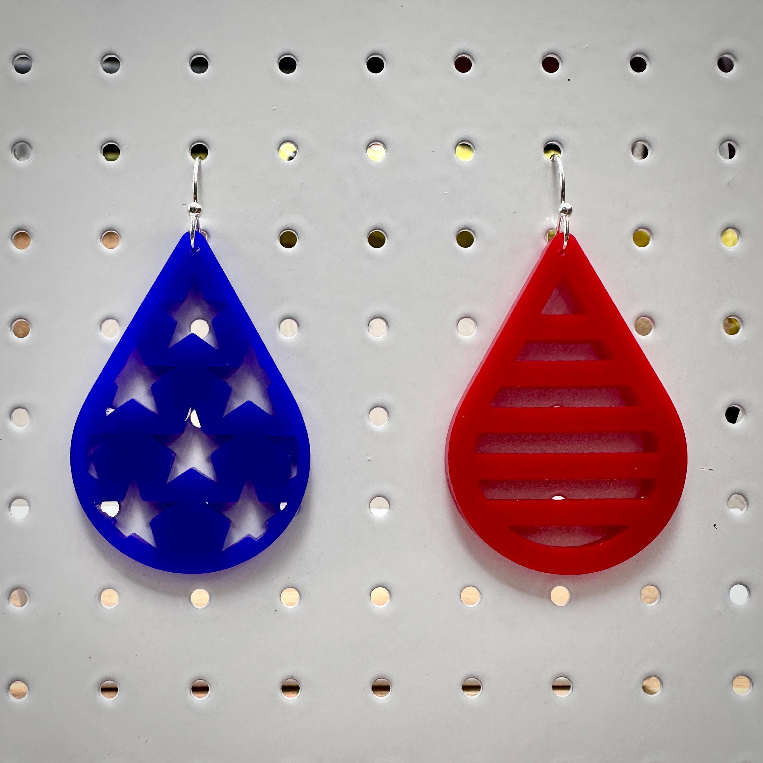 Patriotic 4th of July Earrings: Red, White & Blue Acrylic Flag view 3