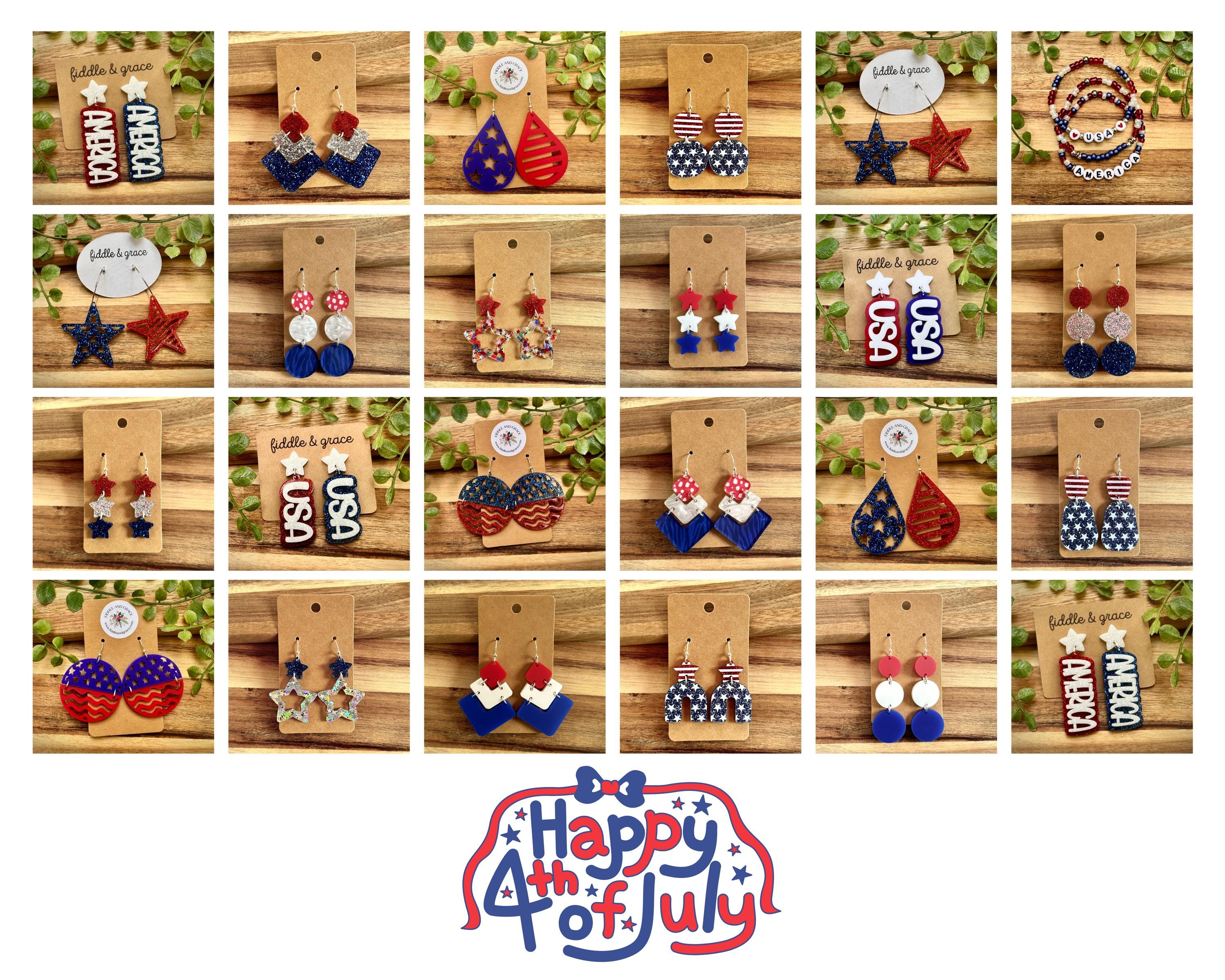 Patriotic 4th of July Earrings: Red, White & Blue Acrylic Flag view 4