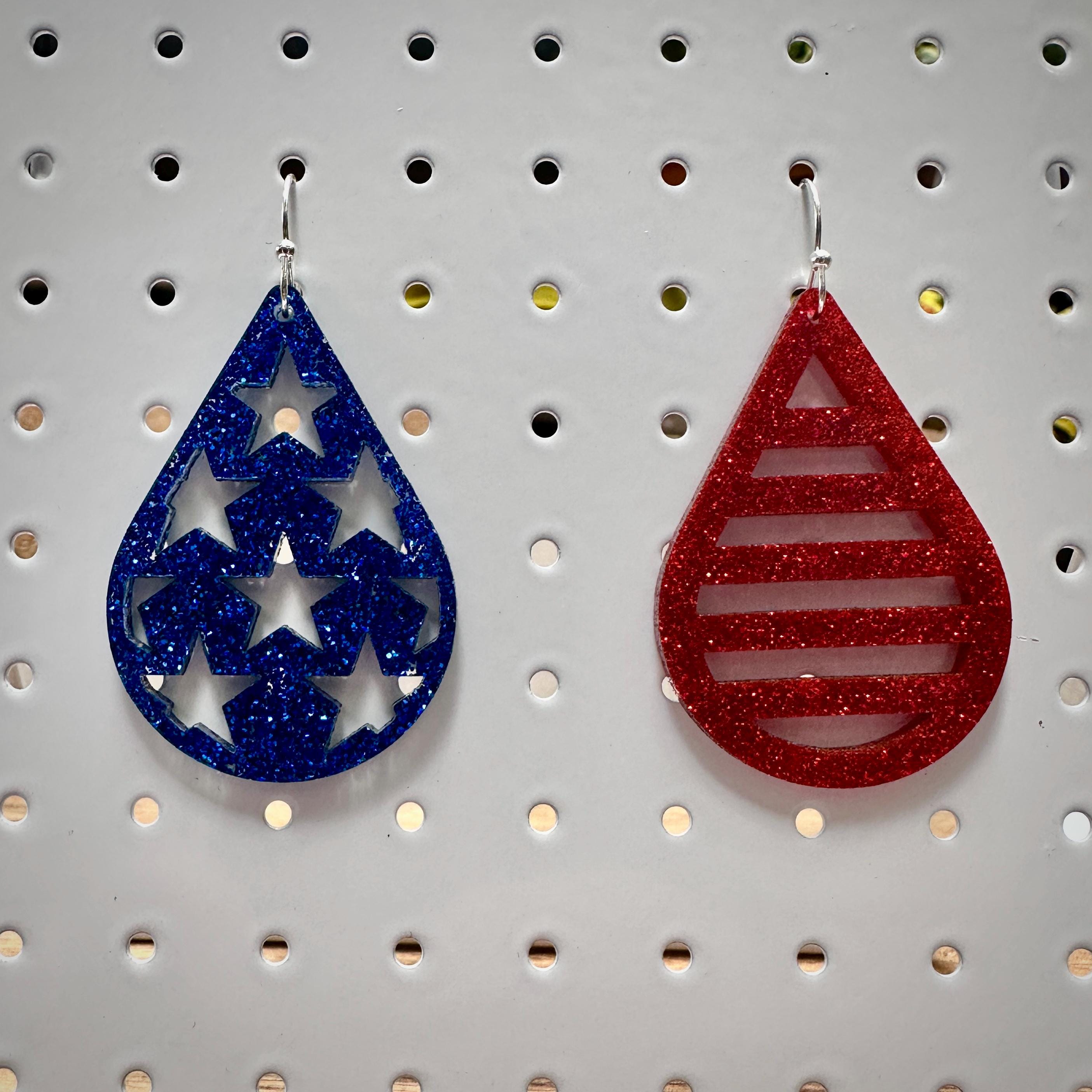 Patriotic Flag Earrings: Red, White & Blue Glitter Acrylic view 3