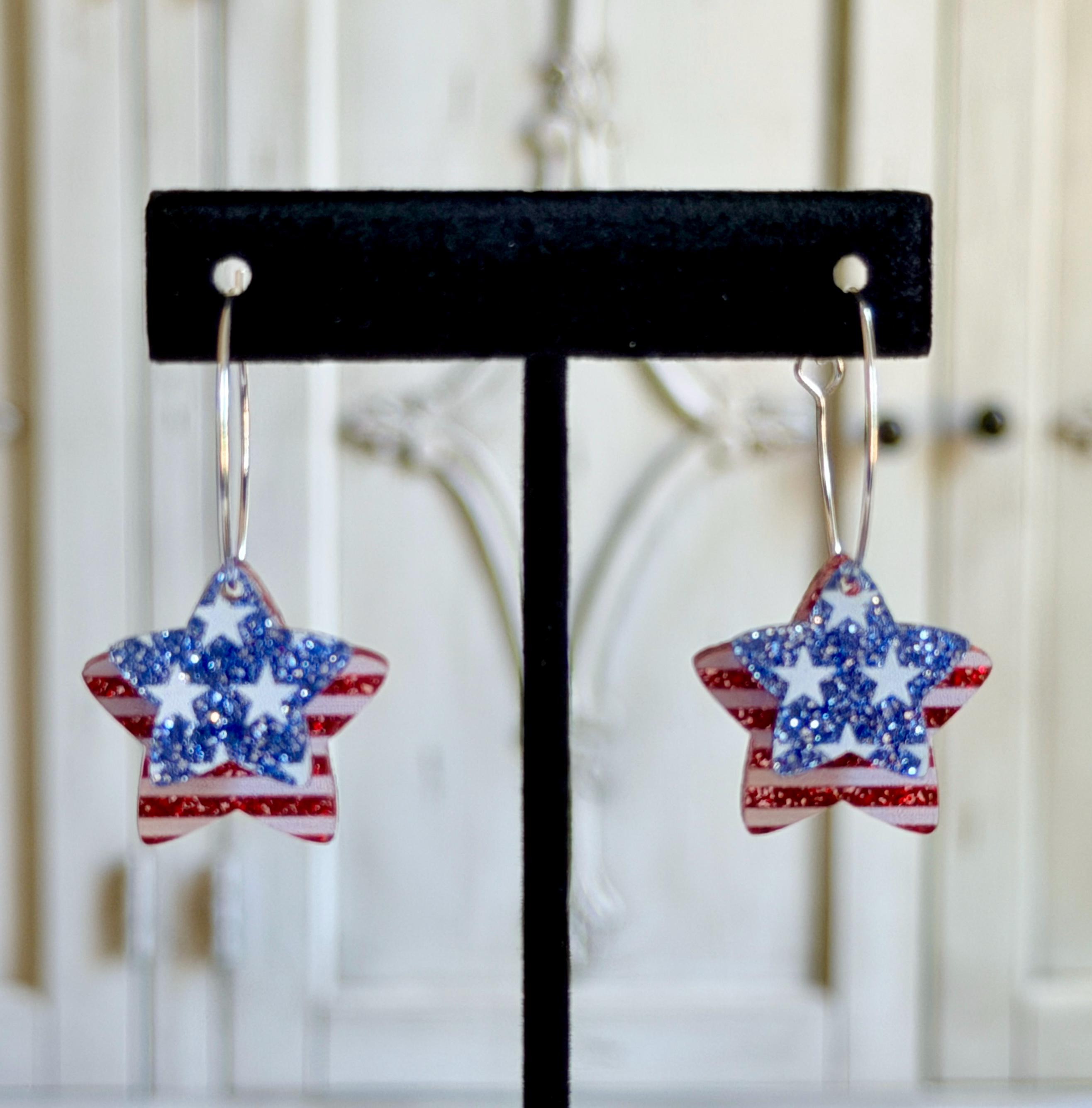 Patriotic Star Hoop Earrings