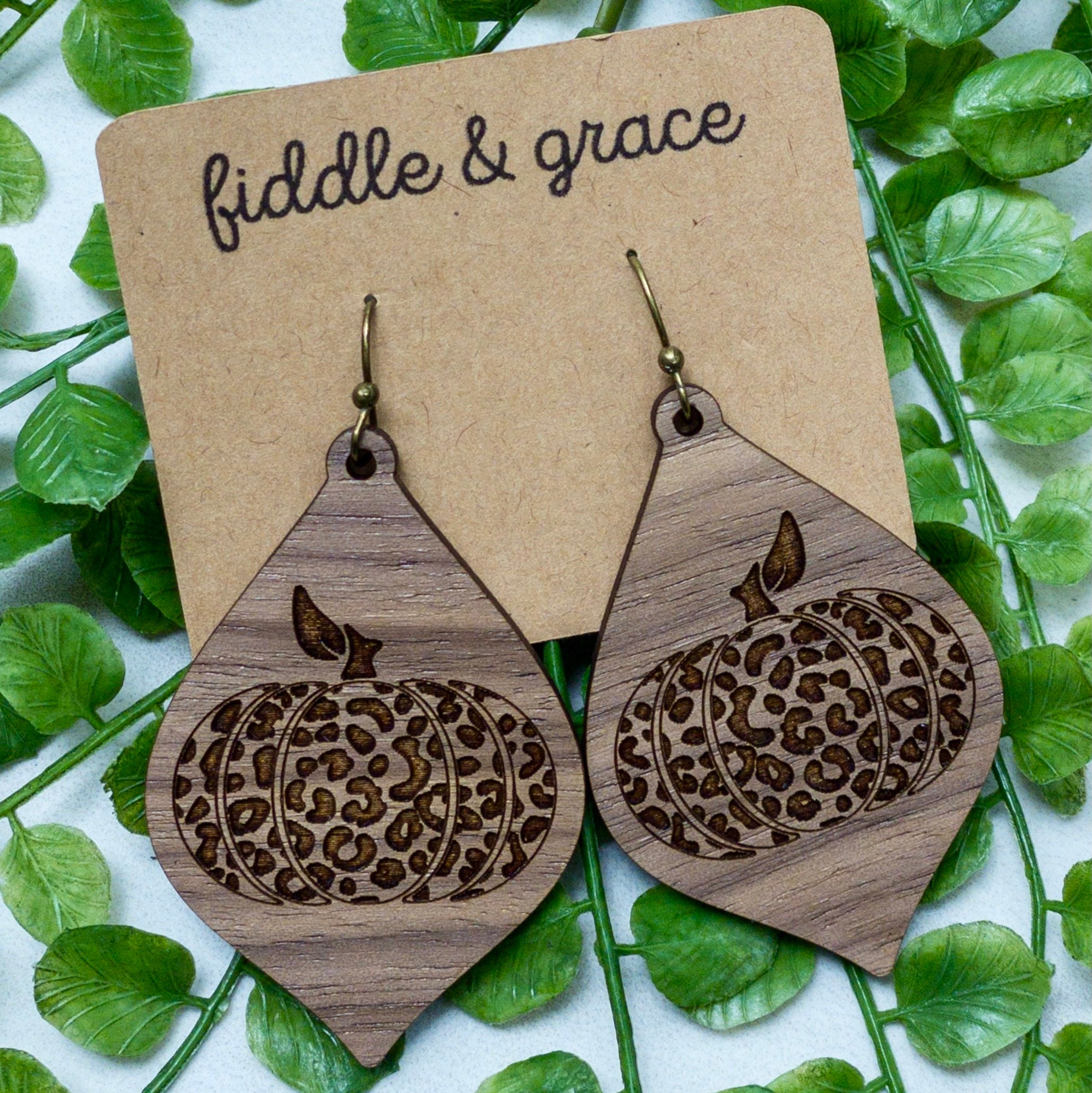 Earrings | Pumpkin Earrings | Leopard Print | Wood Earrin...