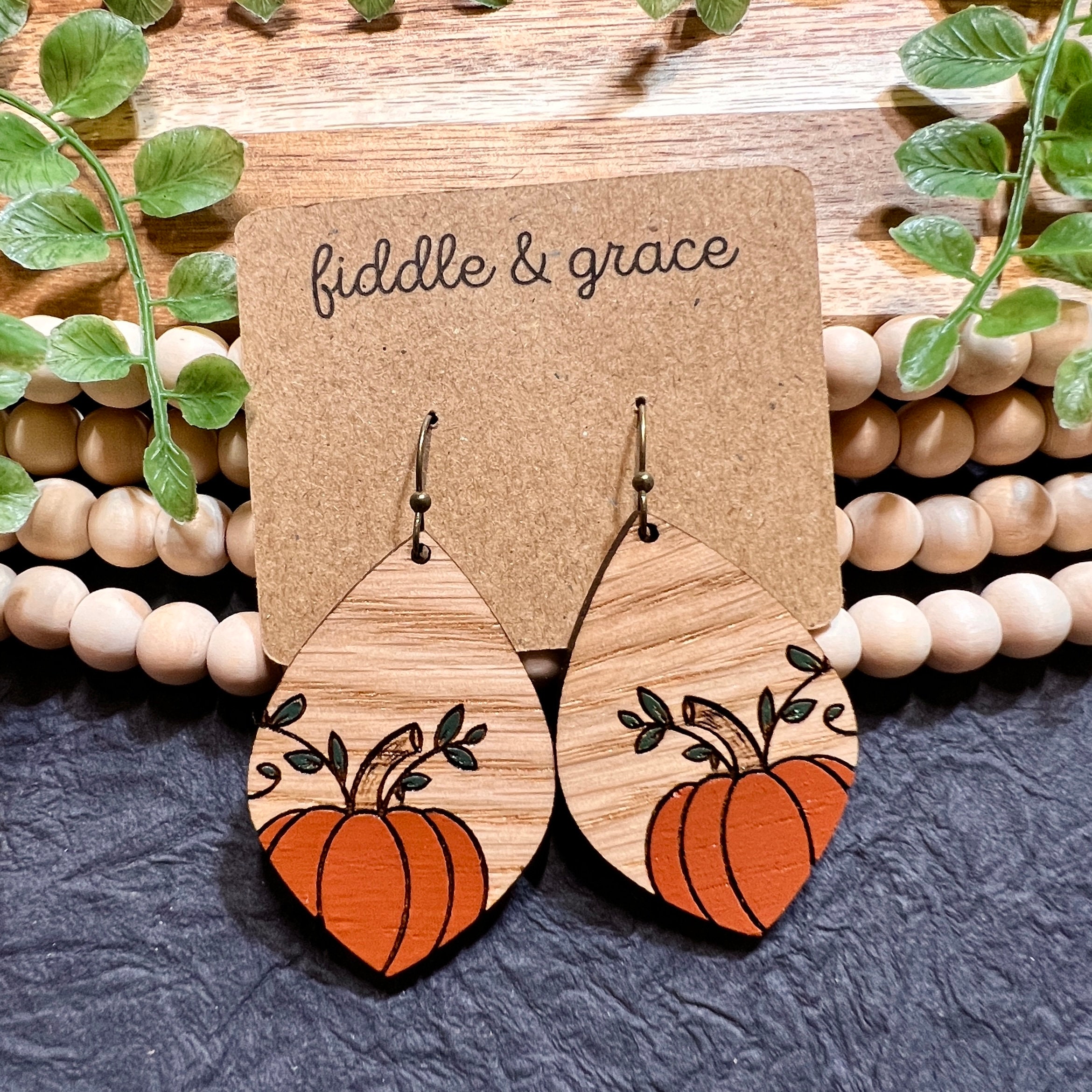 Halloween Earrings | Wood Earrings | Pumpkin Earrings | P...