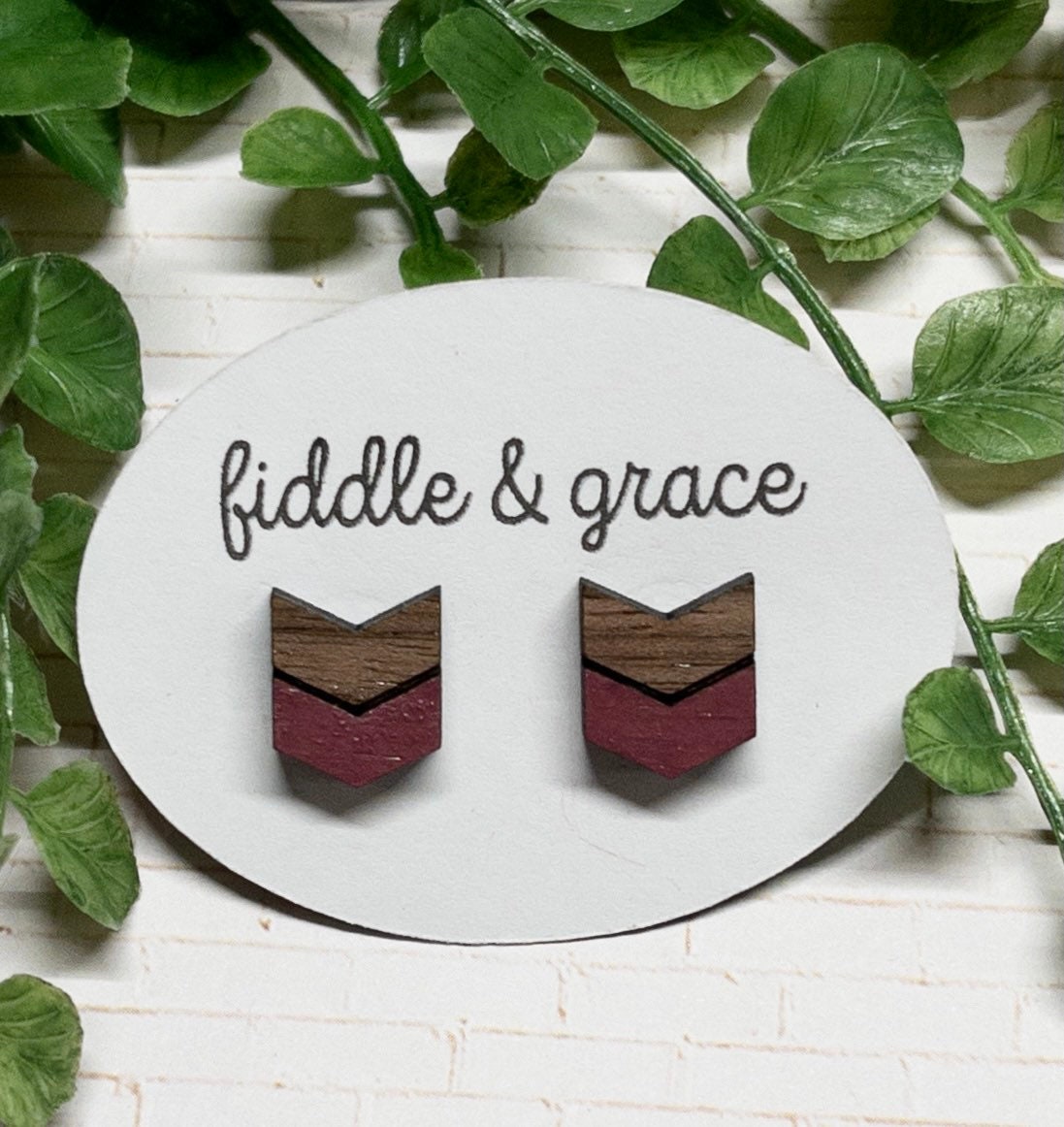Chevron Stud Earrings | Wood Chevron Earrings | Geometric...