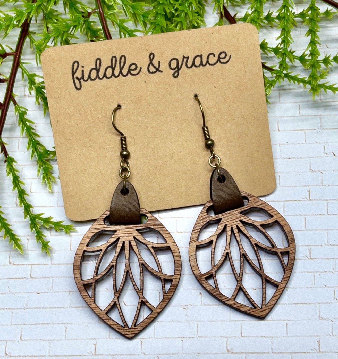 Earrings | Wood and Leather Earrings | Wood Earrings | Le...