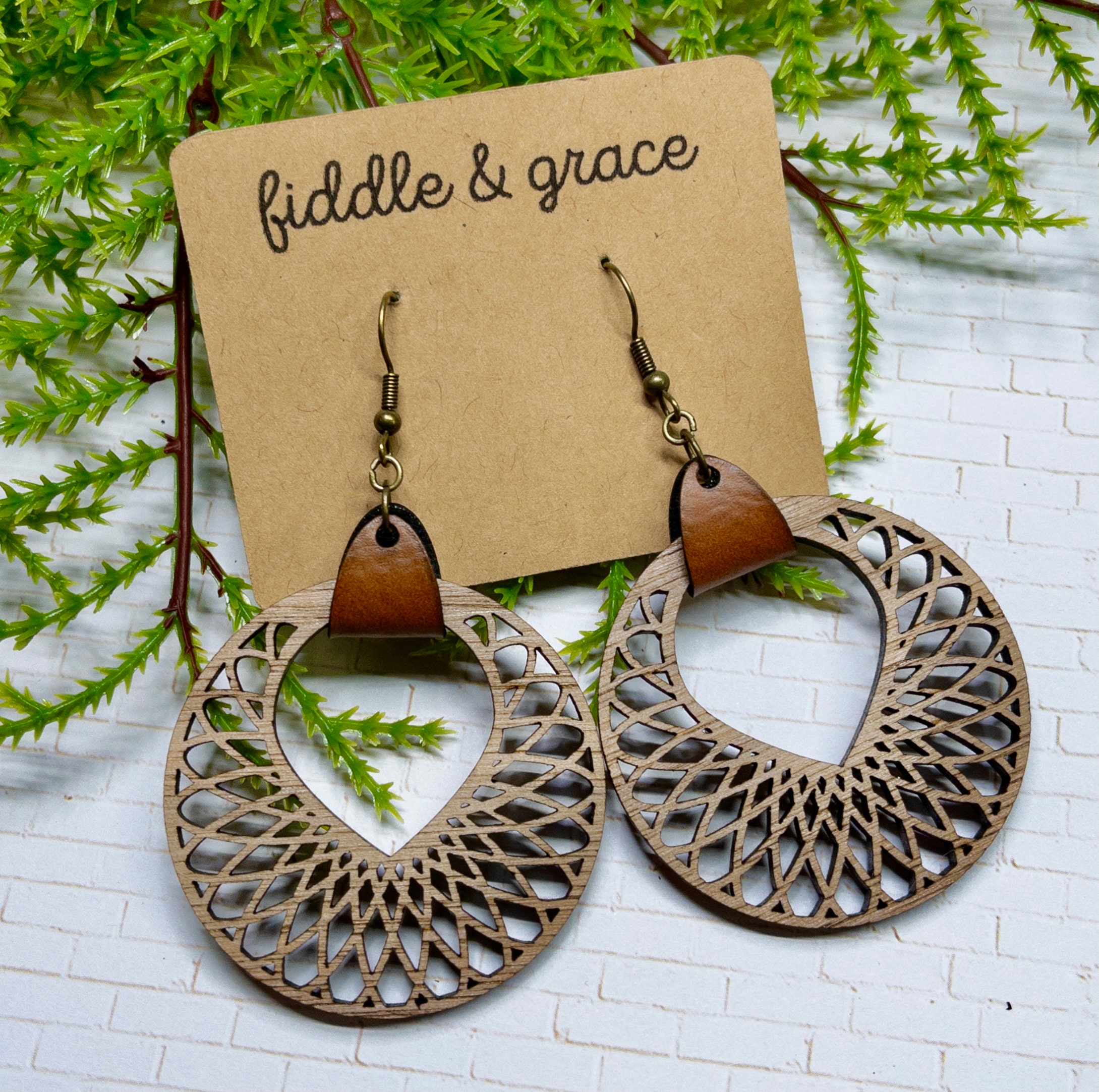 Earrings | Wood and Leather Earrings | Wood Earrings | Le...