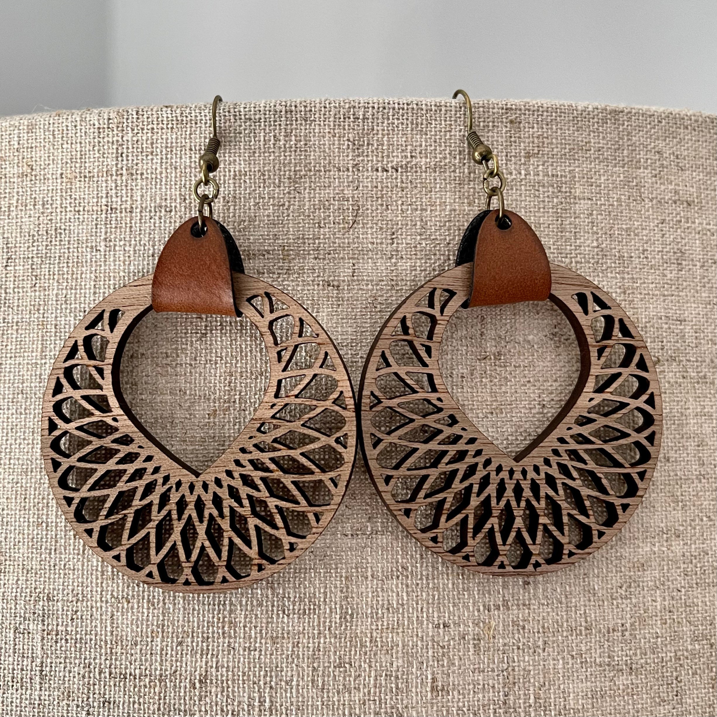 Wood and Leather Earrings view 2