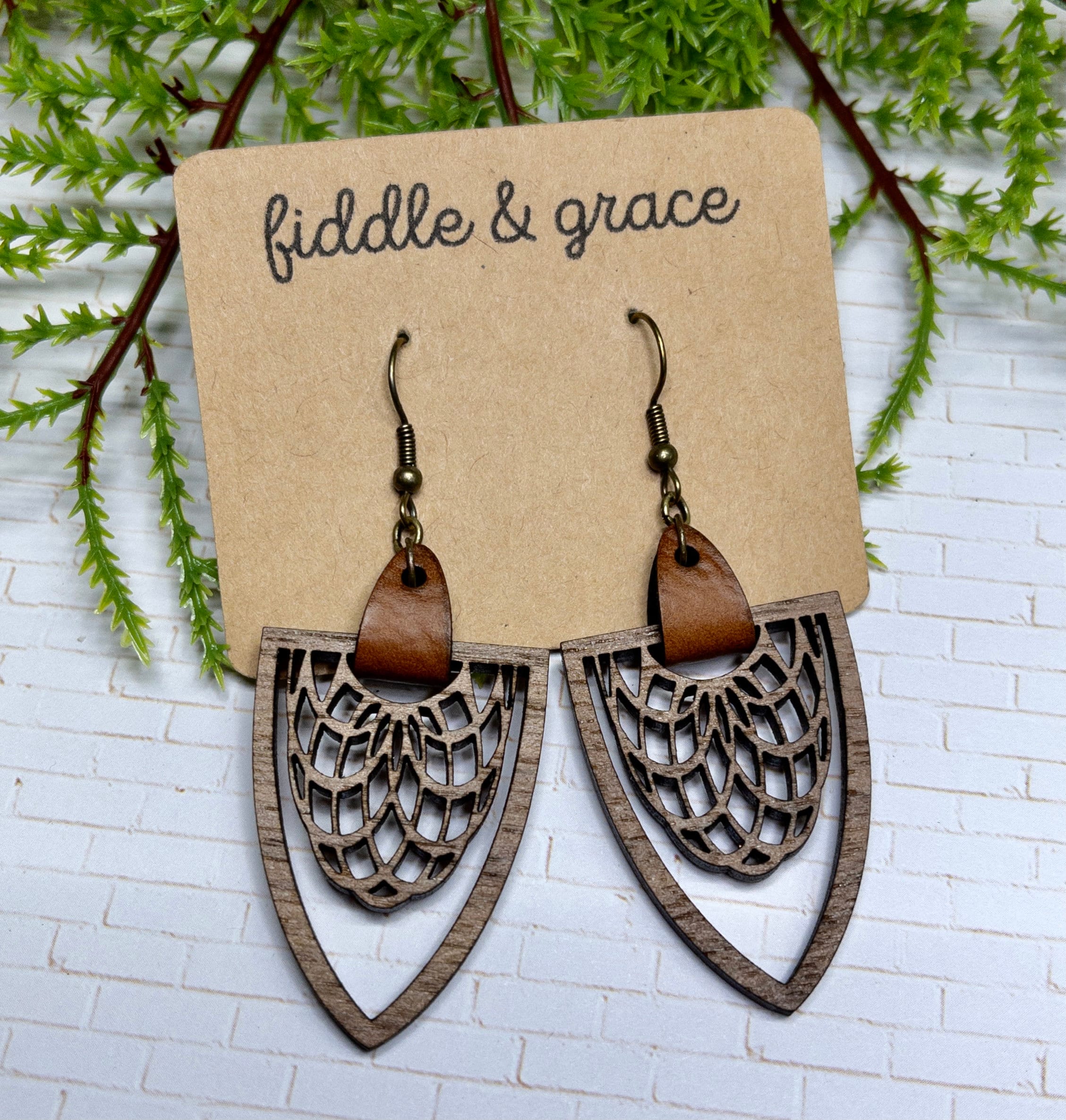 Earrings | Wood and Leather Earrings | Wood Earrings | Le...