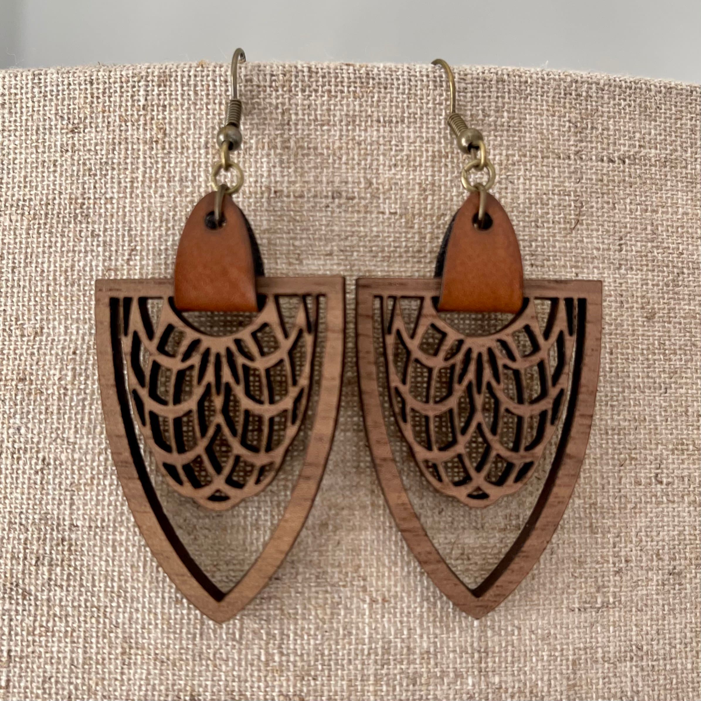 Wood and Leather Earrings view 2