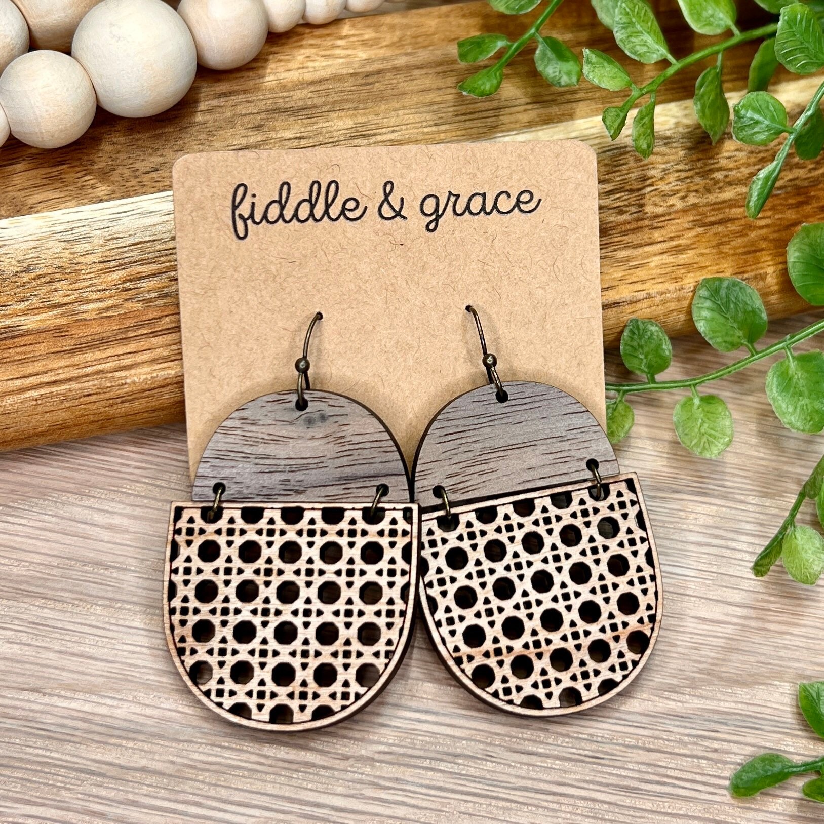 Earrings | Rattan Cane Earrings | Wood Earrings | Rattan...