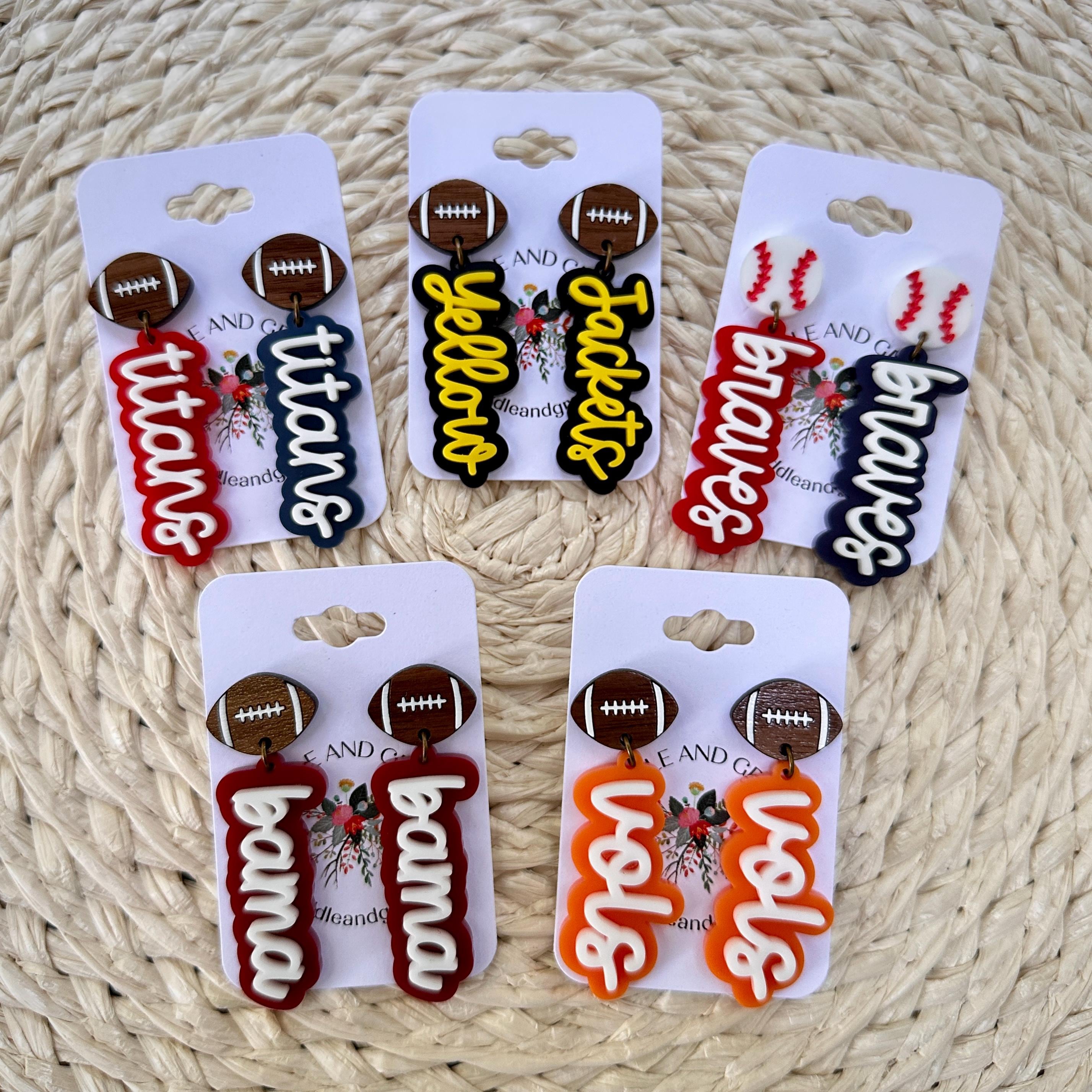 Game Day Team Spirit Earrings: Acrylic & Walnut Wood Foot...