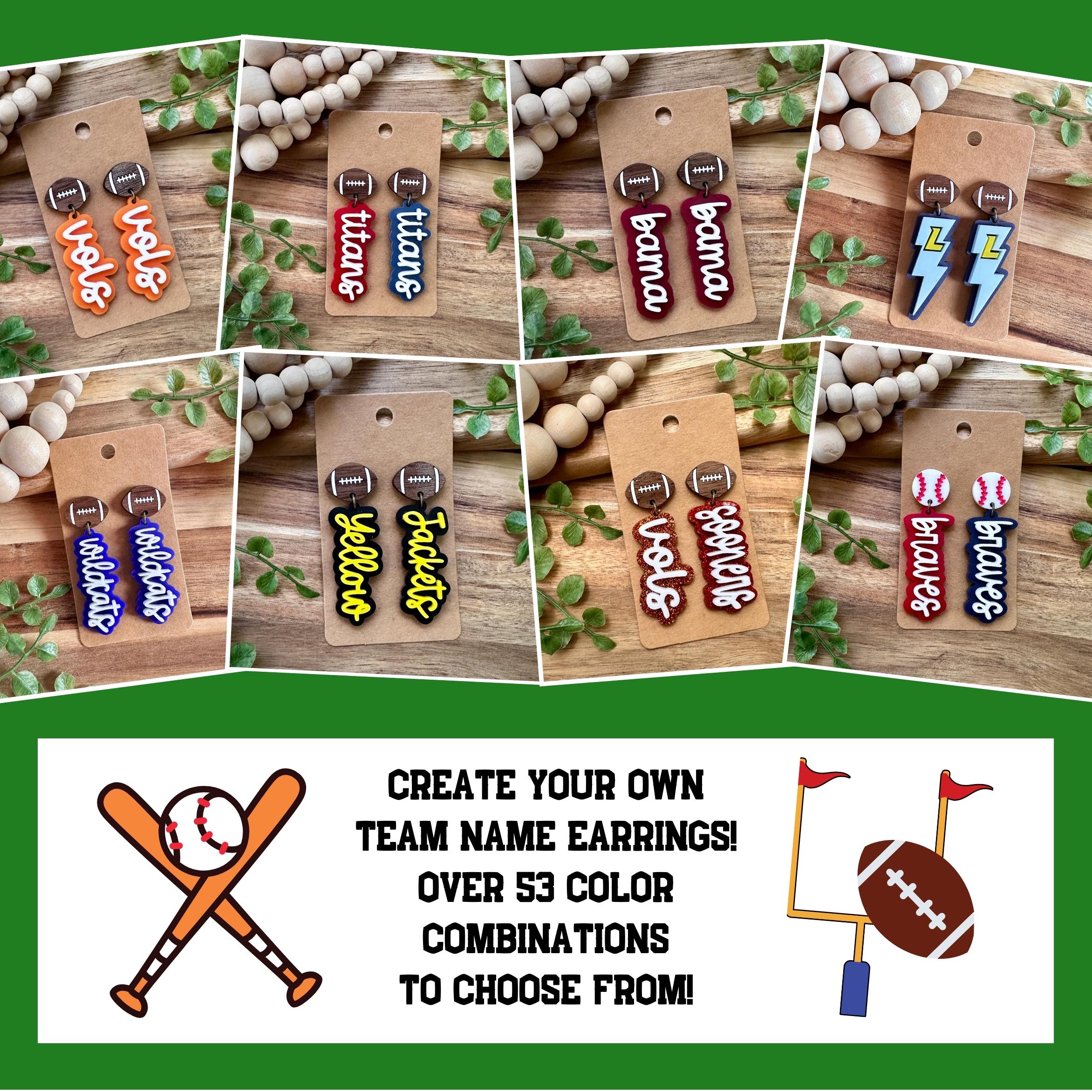 Game Day Team Spirit Earrings: Acrylic & Walnut Wood Football view 2