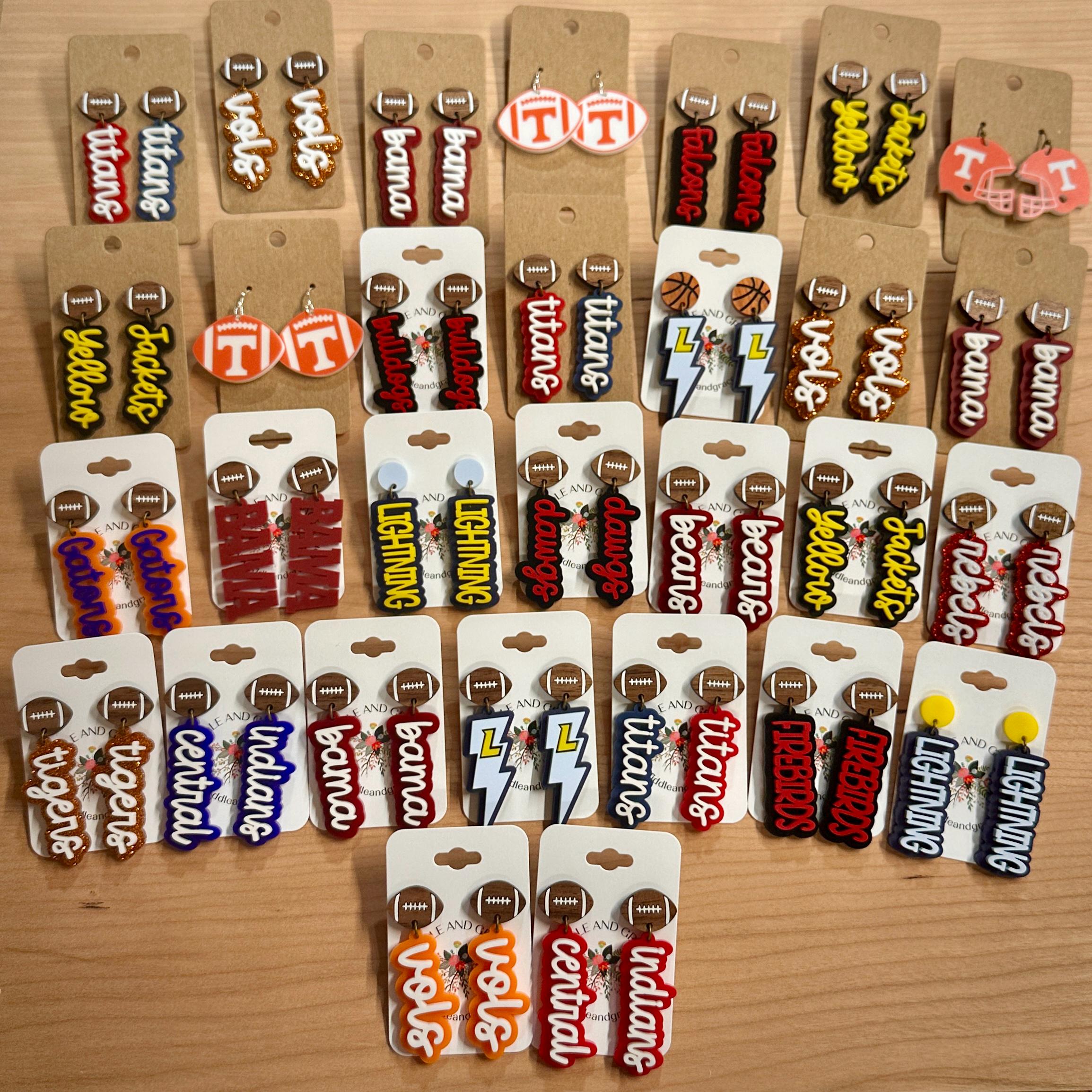 Game Day Team Spirit Earrings: Acrylic & Walnut Wood Football view 3