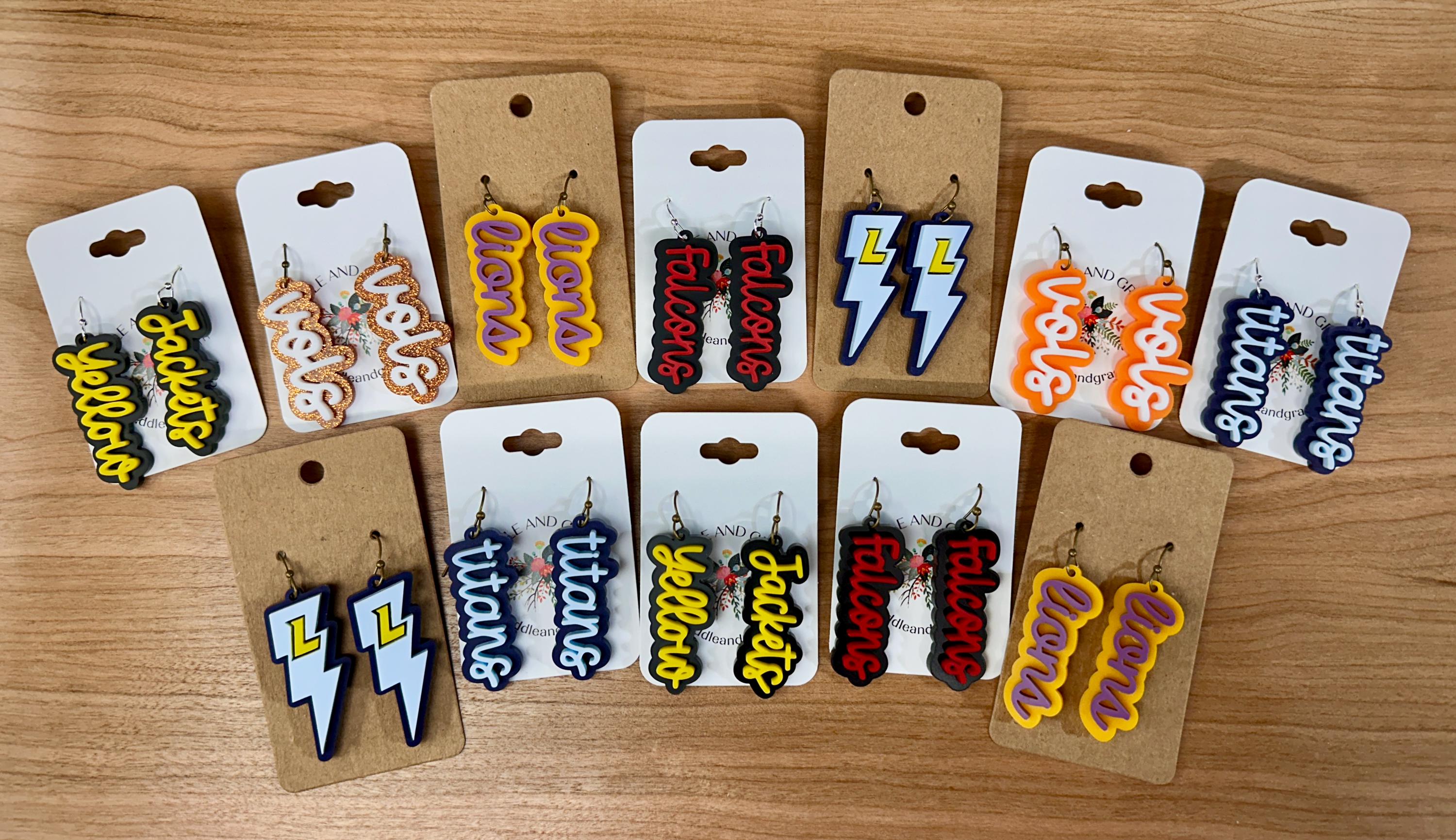 Game Day Team Spirit Earrings: Acrylic & Walnut Wood Football view 4