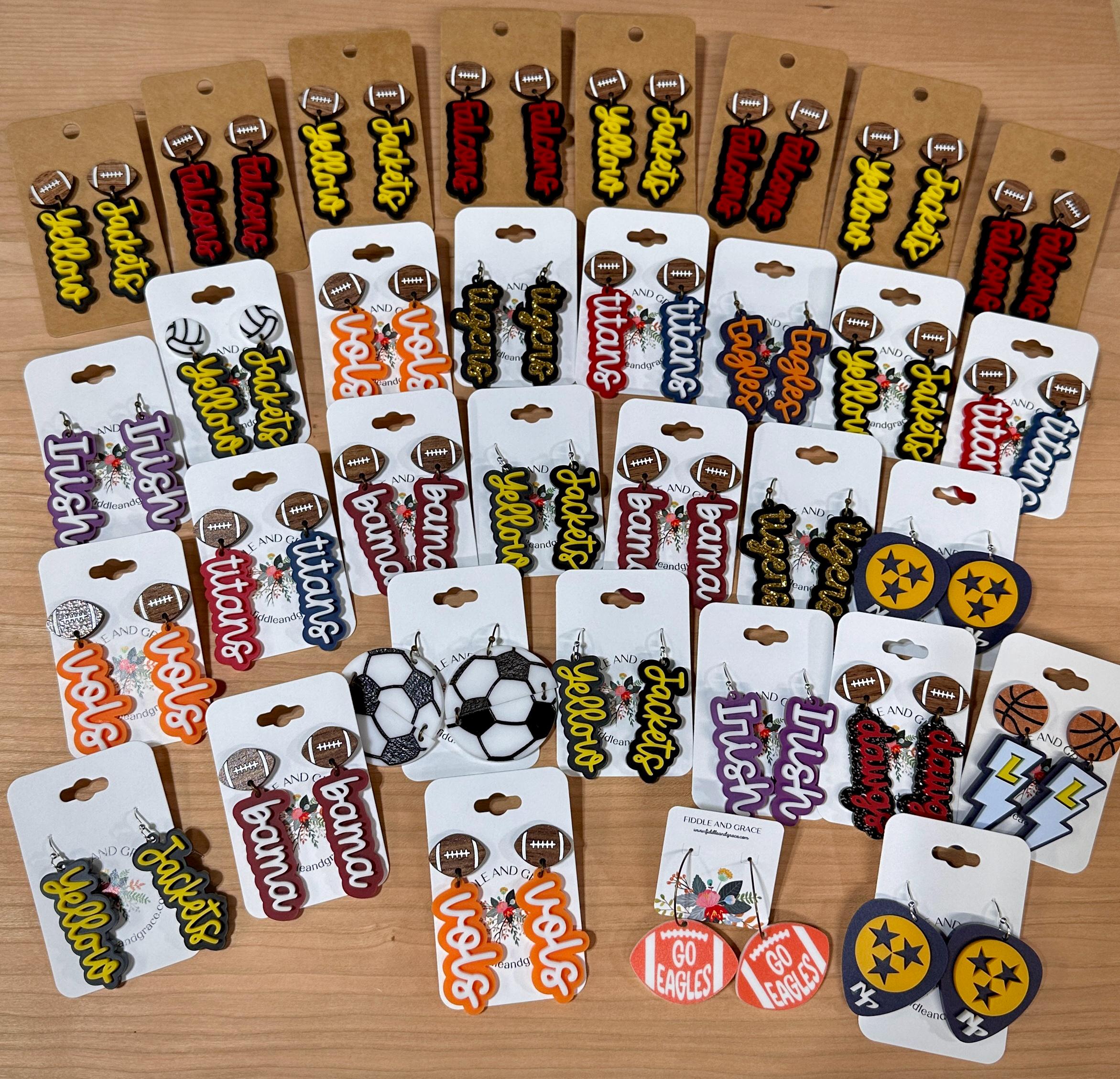 Game Day Team Spirit Earrings: Acrylic & Walnut Wood Football view 5