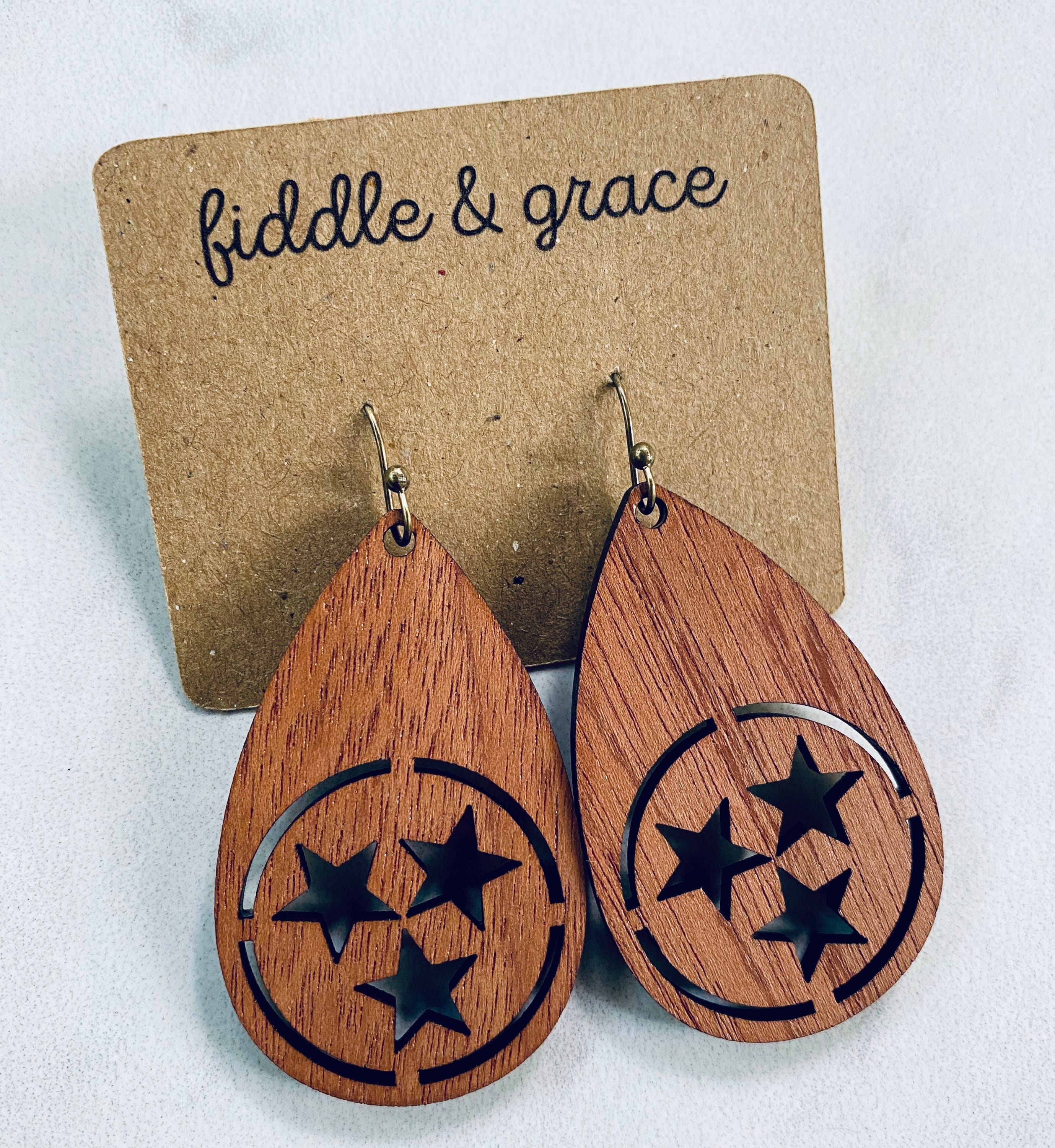 Earrings | TN Tri-Star Earrings | Wood Earrings | Stateme...