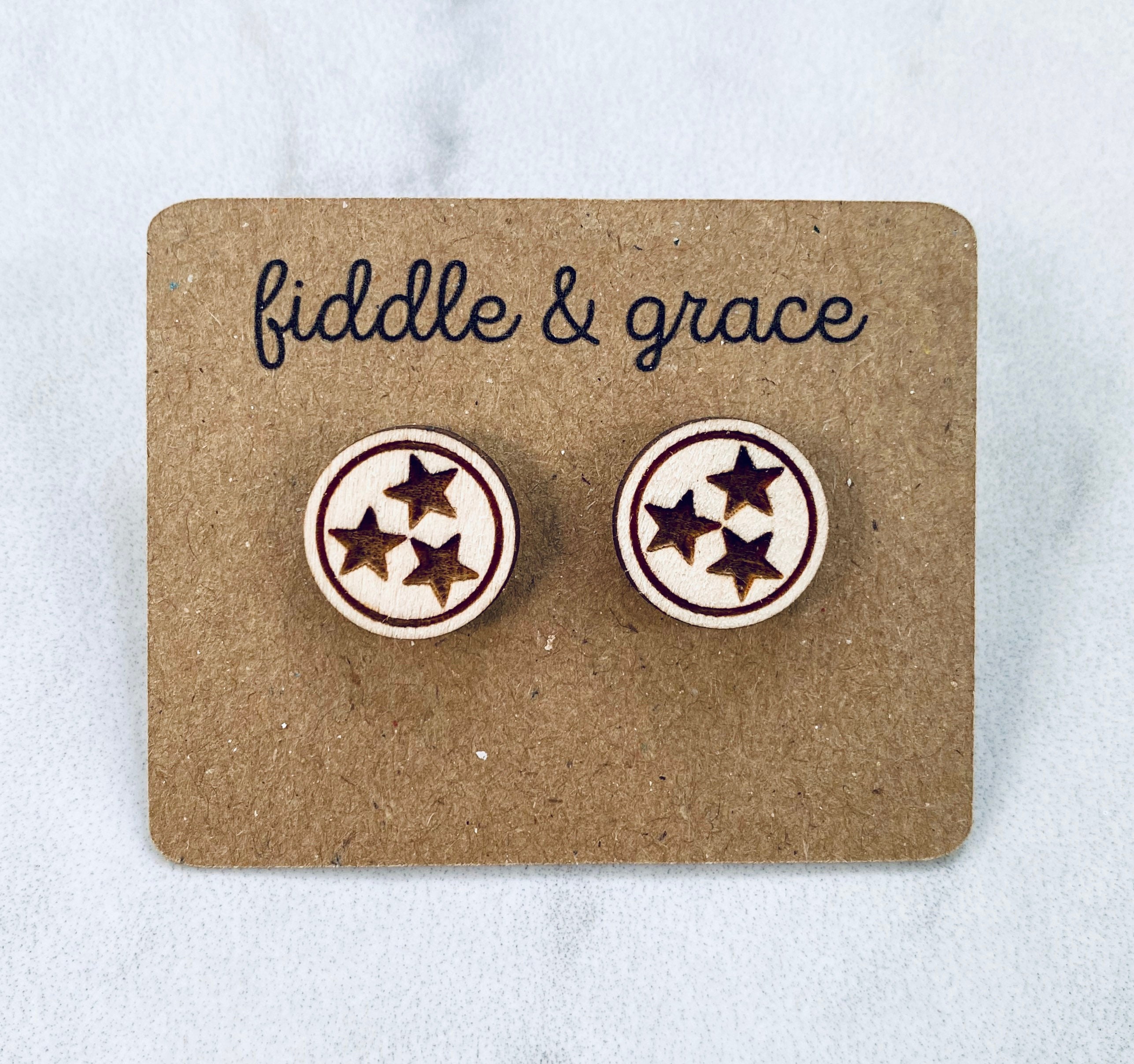 Tennessee Tri-Star Wood Earring, Wood Earrings, Wooden Ea...