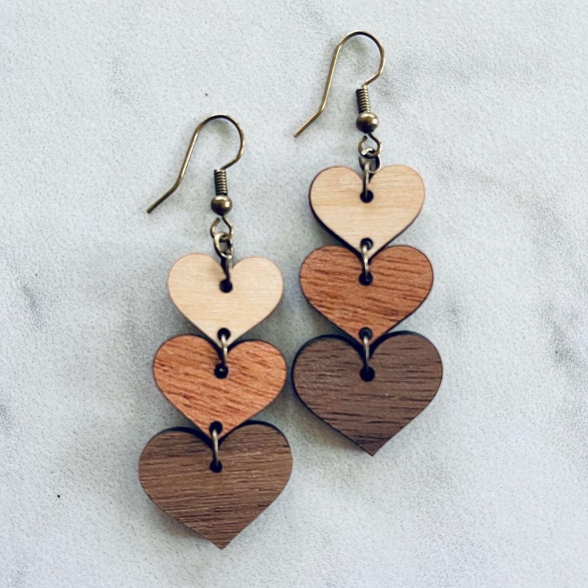Stacked Heart Dangle Valentine's Day Earrings view 2