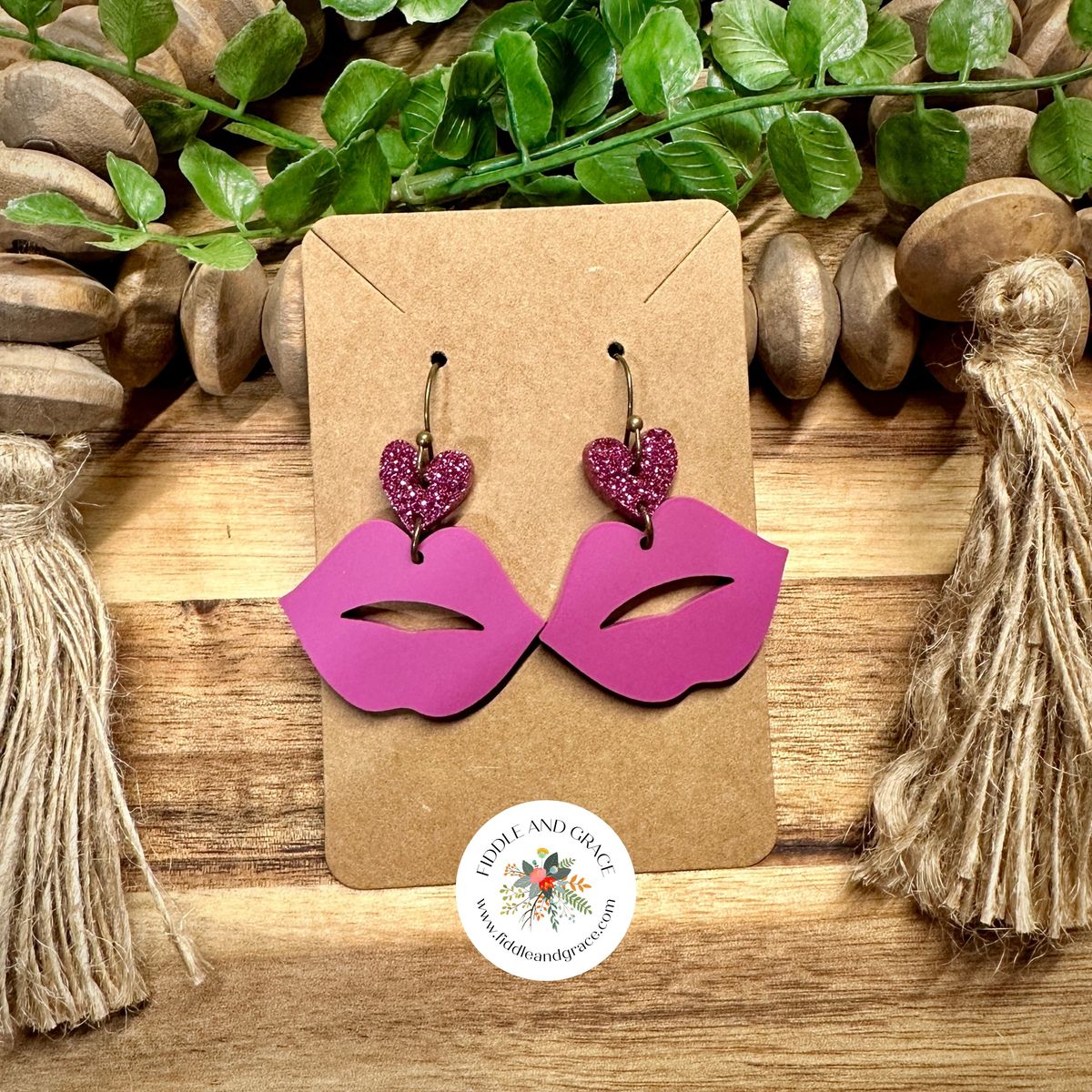 Magenta Lip Dangle Valentines Day Earrings