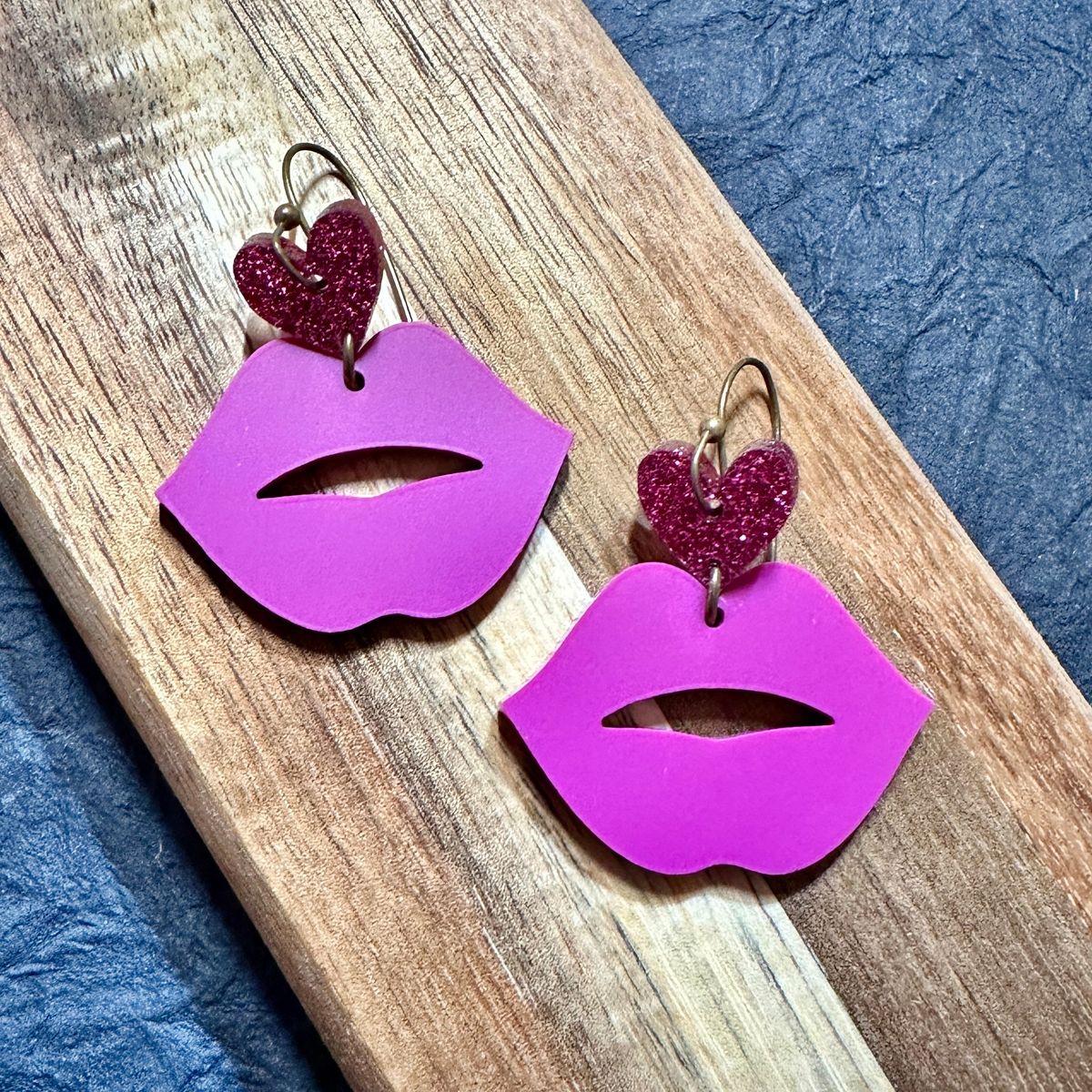 Magenta Lip Dangle Valentines Day Earrings view 2