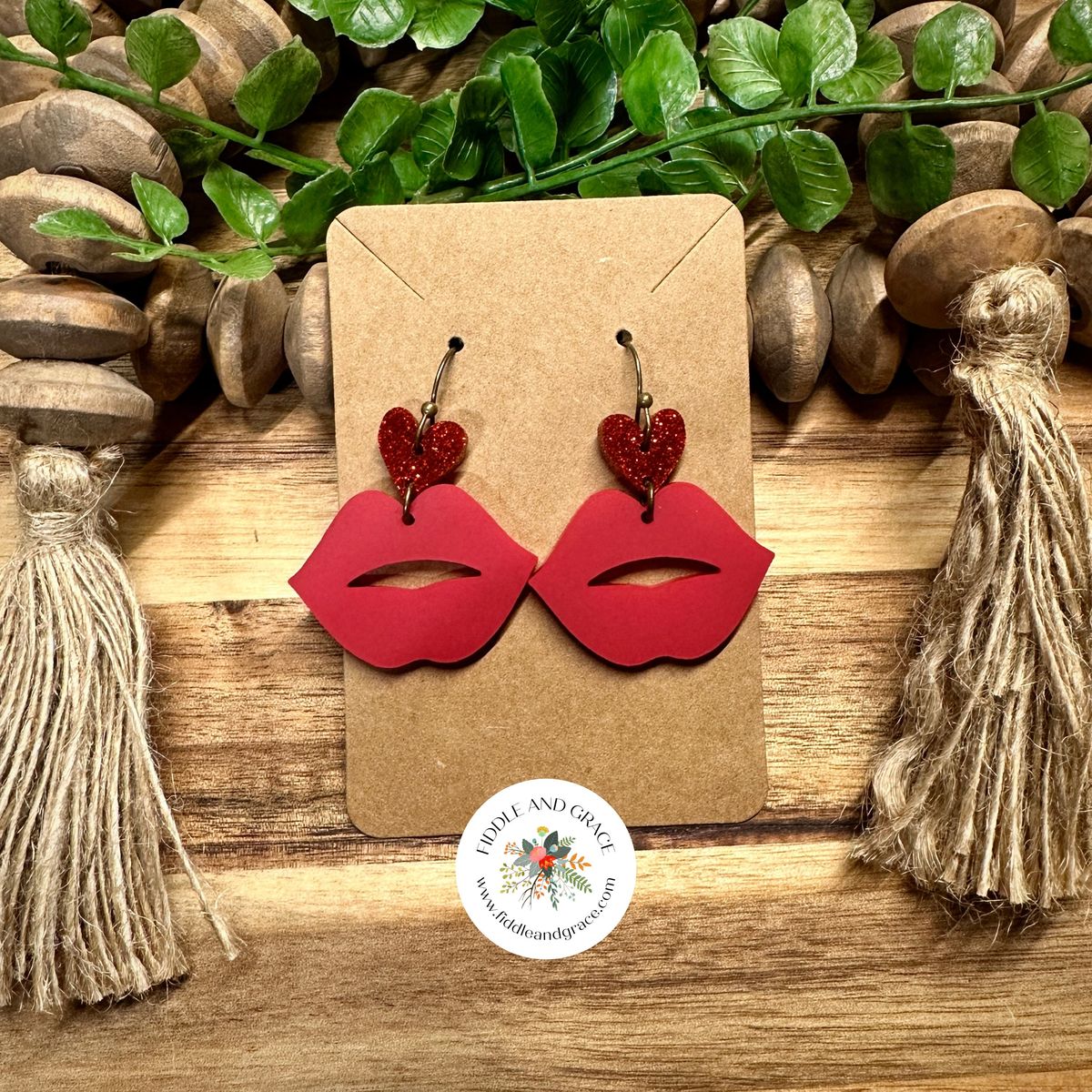 Bold Red Lip Dangle Valentines Day Earrings