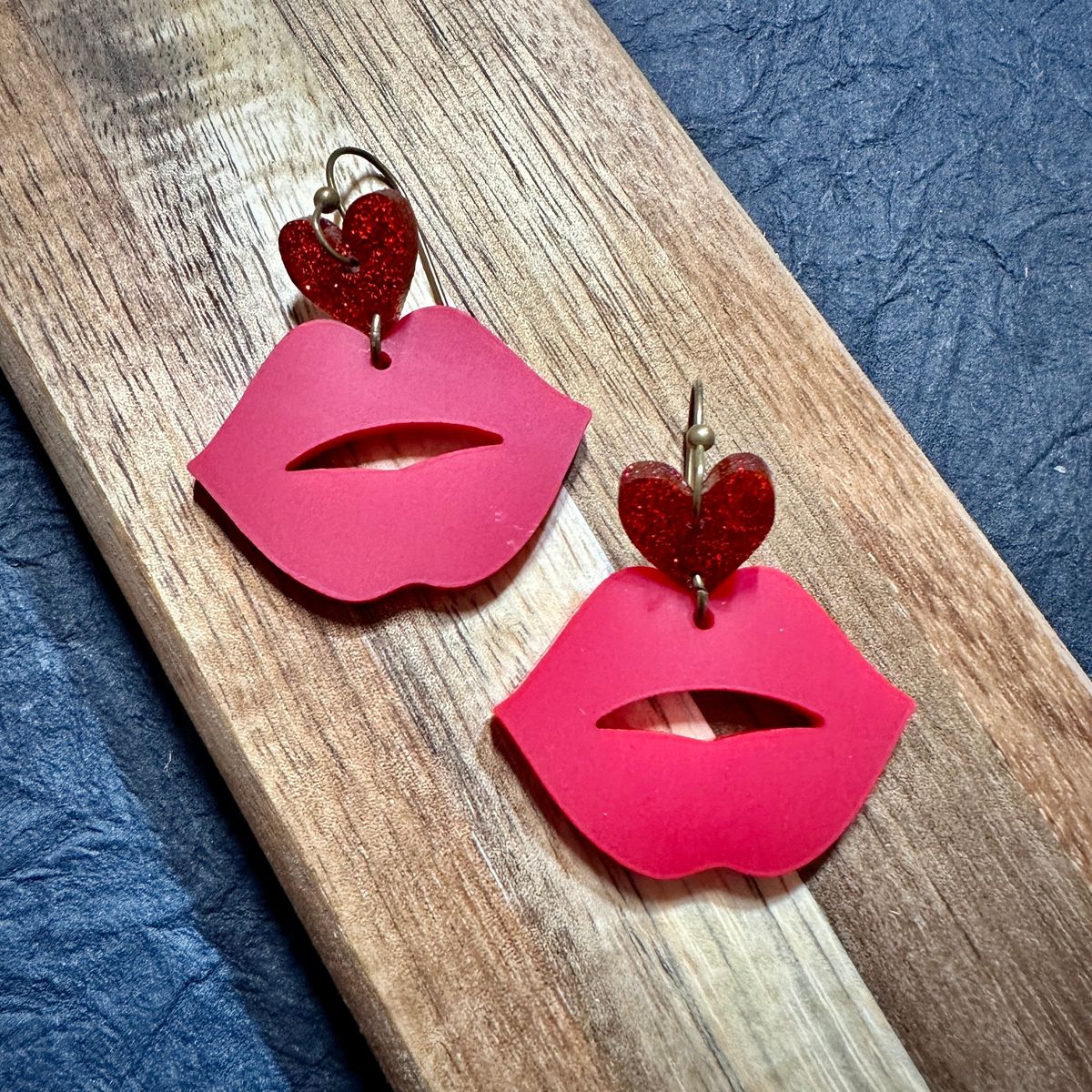 Bold Red Lip Dangle Valentines Day Earrings view 2