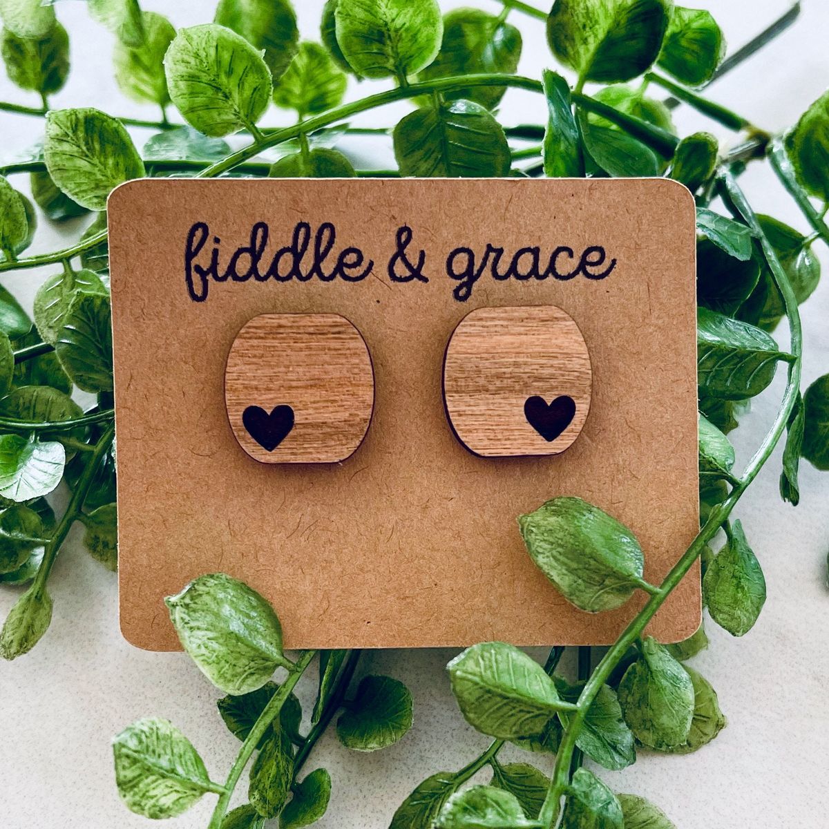Wood Heart Cutout Valentines Day Earrings