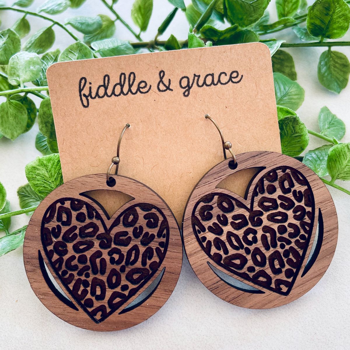 Print Heart Earrings Leopard Earrings